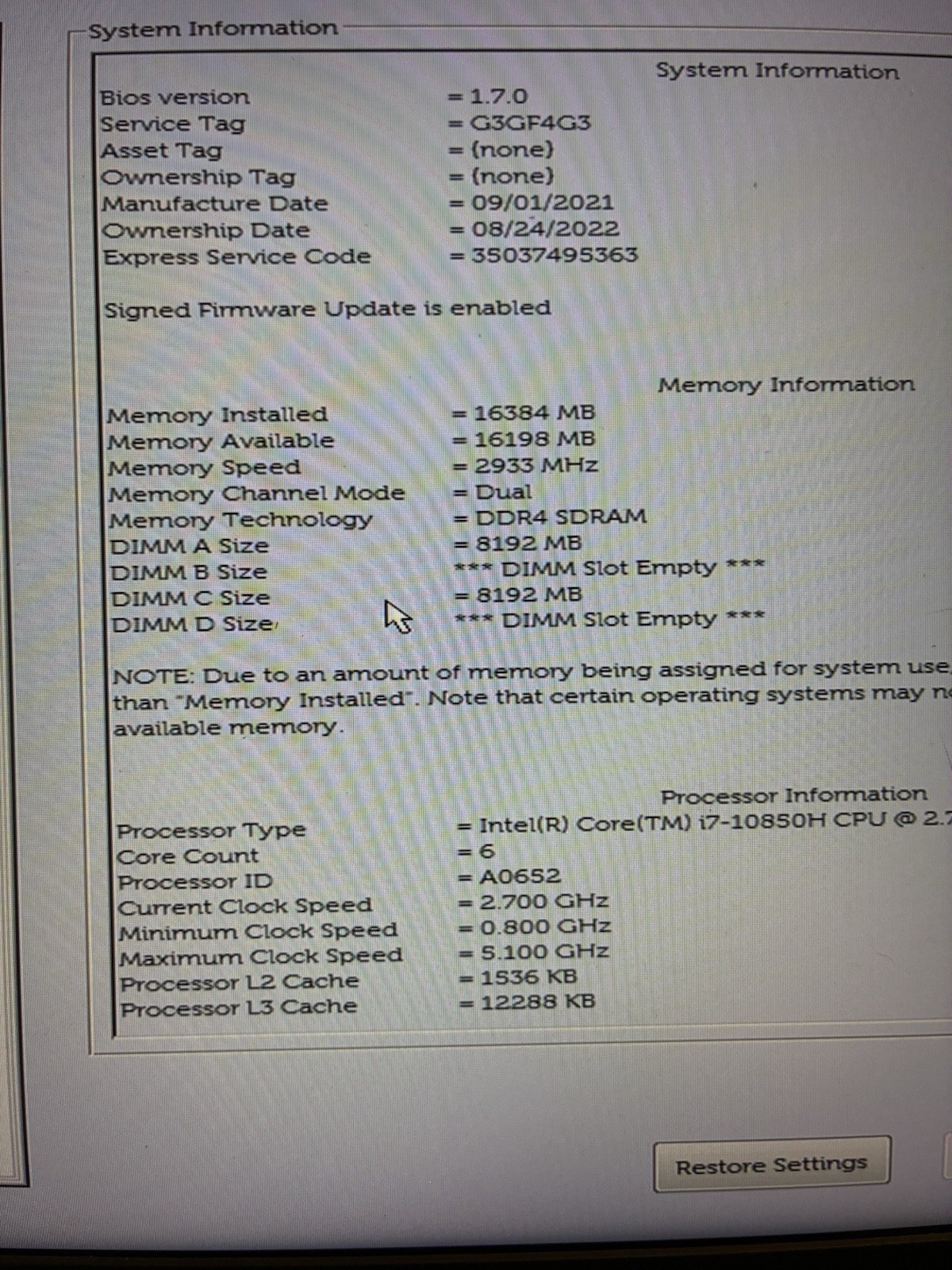 Dell Precision 7550 i7-10850H Quadro T1000 16 GB RAM No SSD Read Description