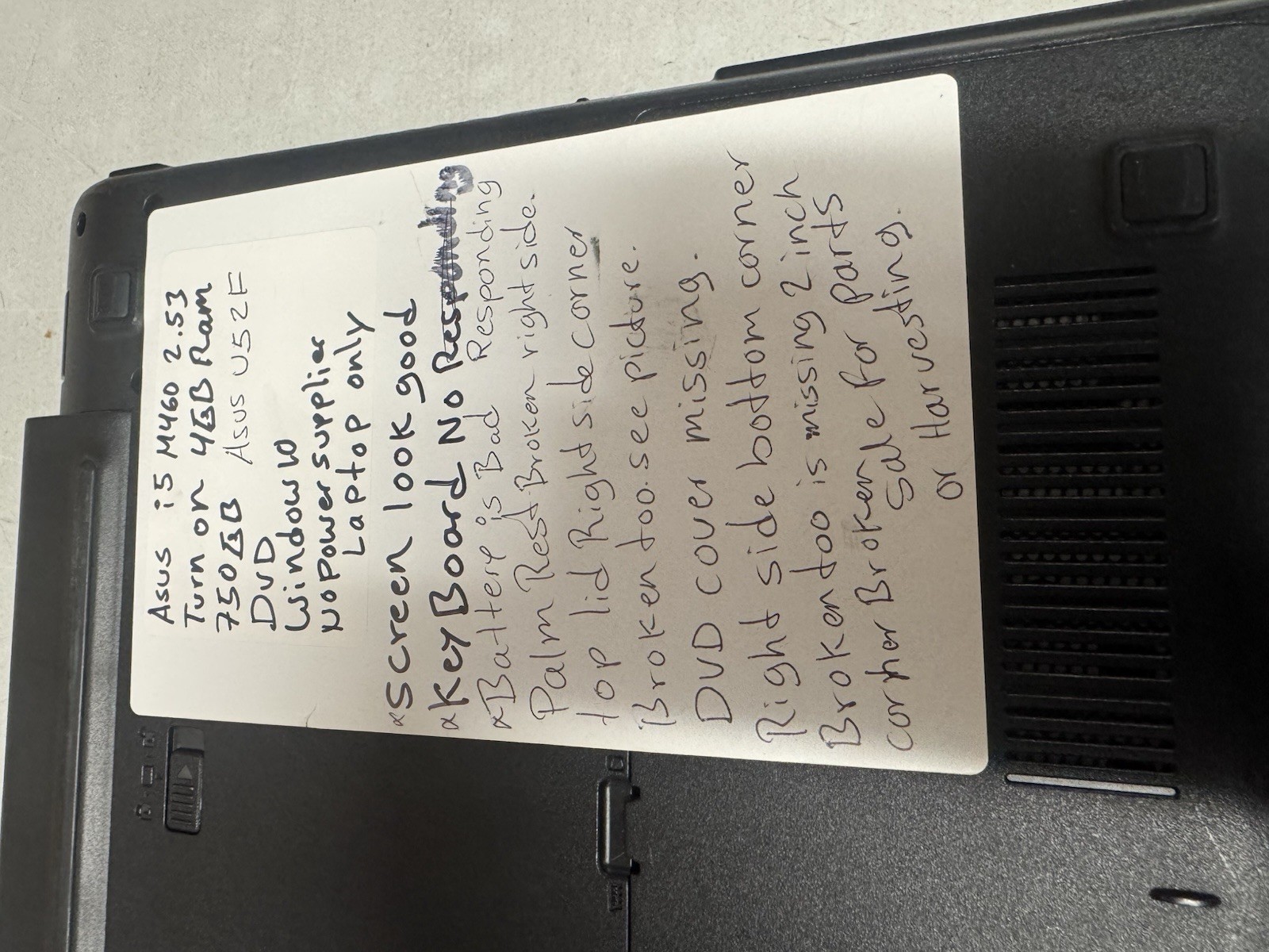 ASUS U52F Laptop i5-2.53GHz 4GB 750GB | Broken Housing | Keyboard No Response