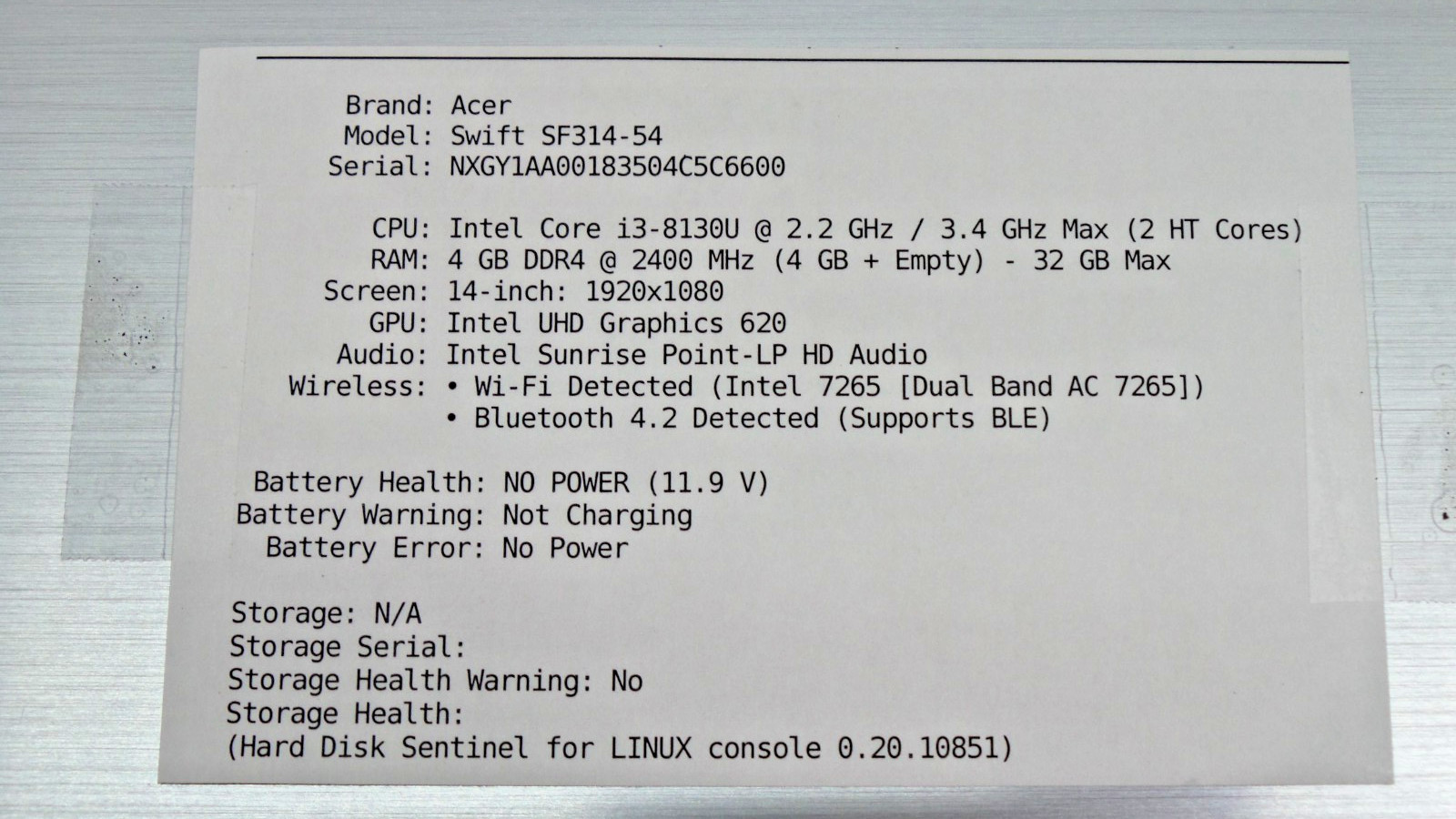 Lot of 4 ACER SWIFT 3 SF314-54 | 14in | i3-8130U | 4 GB RAM | NO SSD or Charger