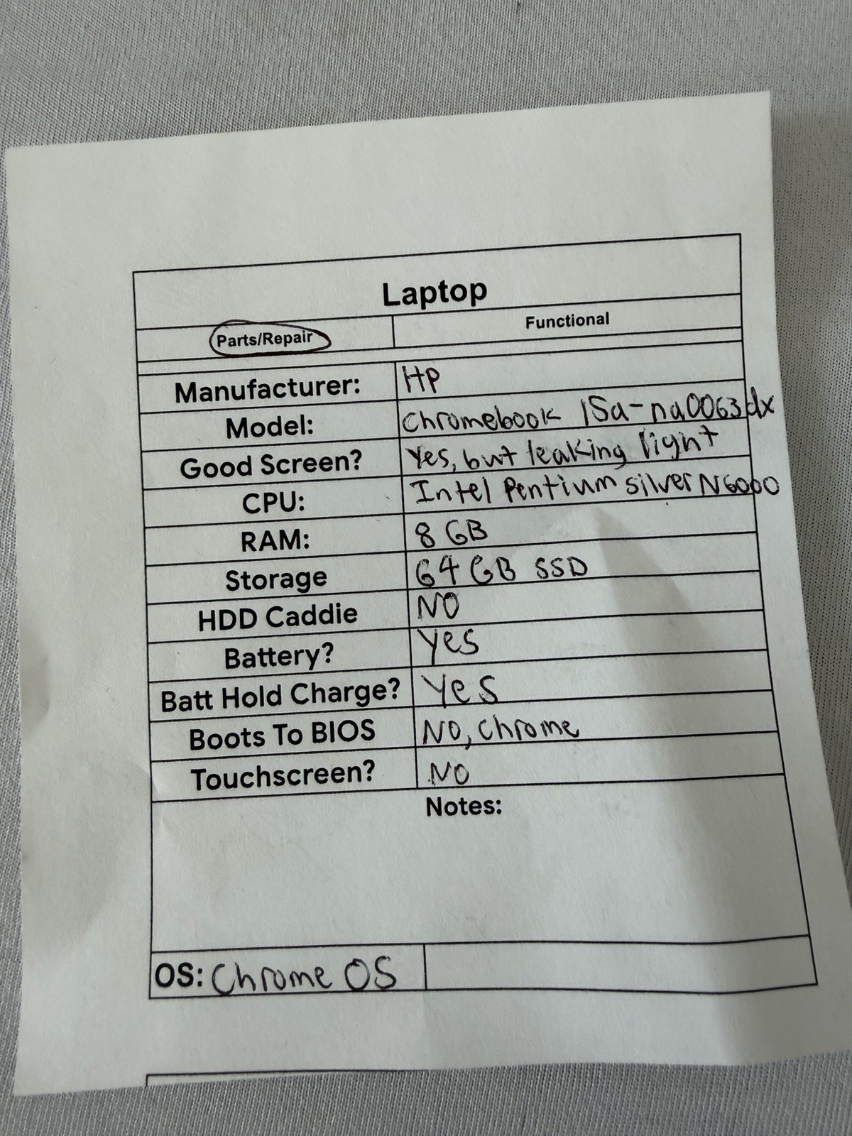 HP Chromebook 15a-na0063dx Laptop – Intel Pentium Silver N6000 – Read Descrip