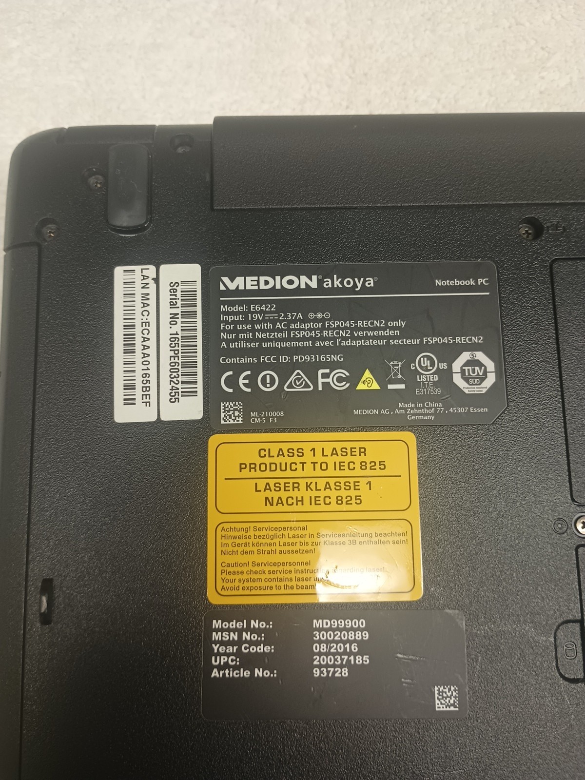 Medion Akoya E6422 i5-6200 CPU 2,30GHz 8GB 128GB HDD 1TB Windows 10 15.6″ Laptop