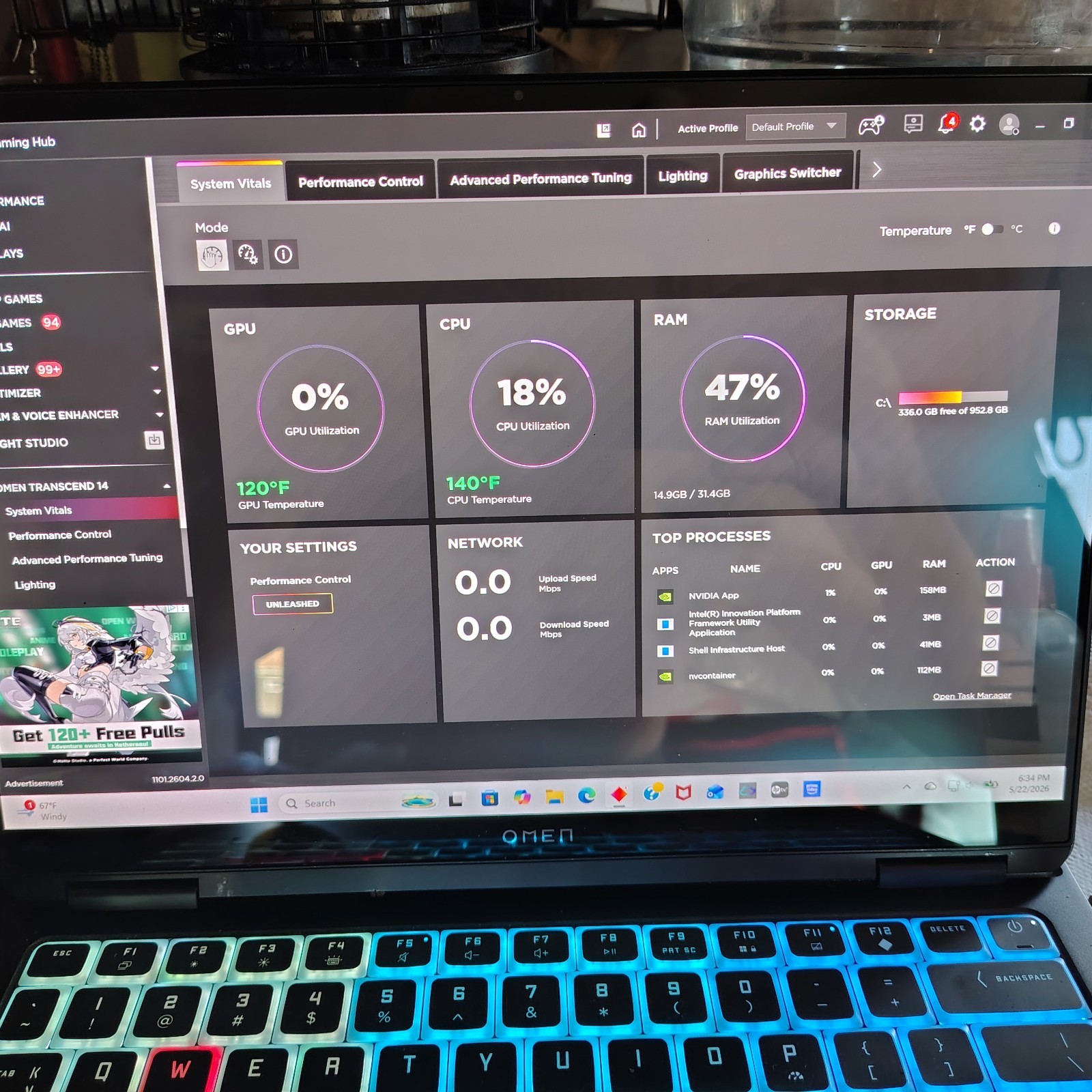 HP OMEN Transcend 14 OLED Gaming Laptop Ultra 7-255H 32GB 1TB RTX 5060