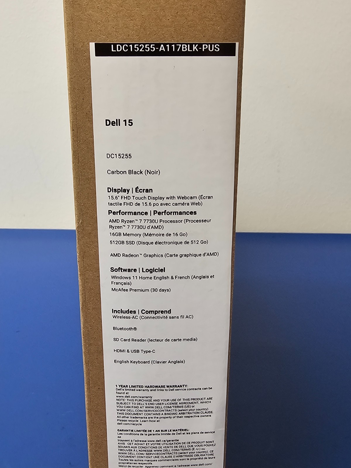 DELL 15 DC15255 G8MK9, AMD Ryzen 7 7730U, 2.00 GHz, 16 GB RAM 512 GB NVMe SSD
