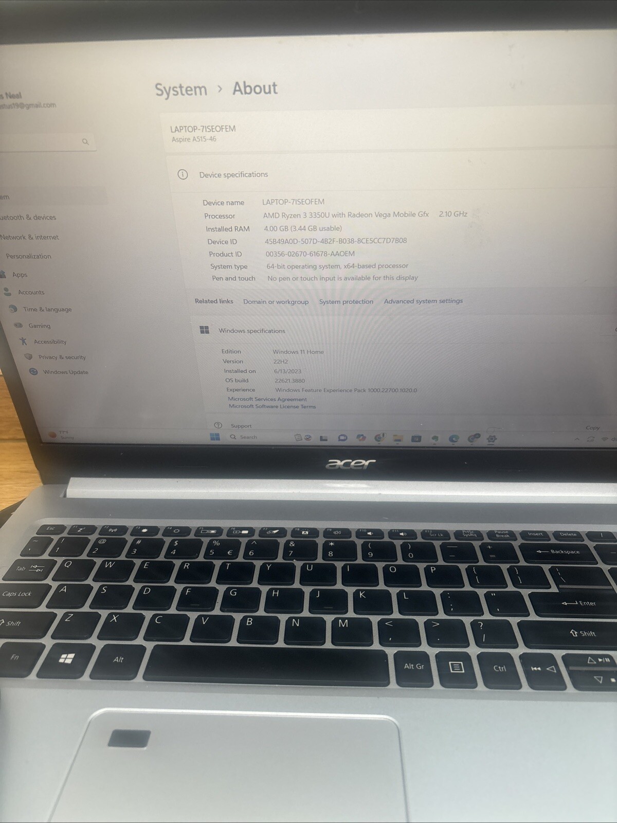 Acer Aspire 5 A515-46-R14K 15.6″ (128GB SSD, AMD Ryzen 3 3350U, 2.1GHz, 4GB RAM)