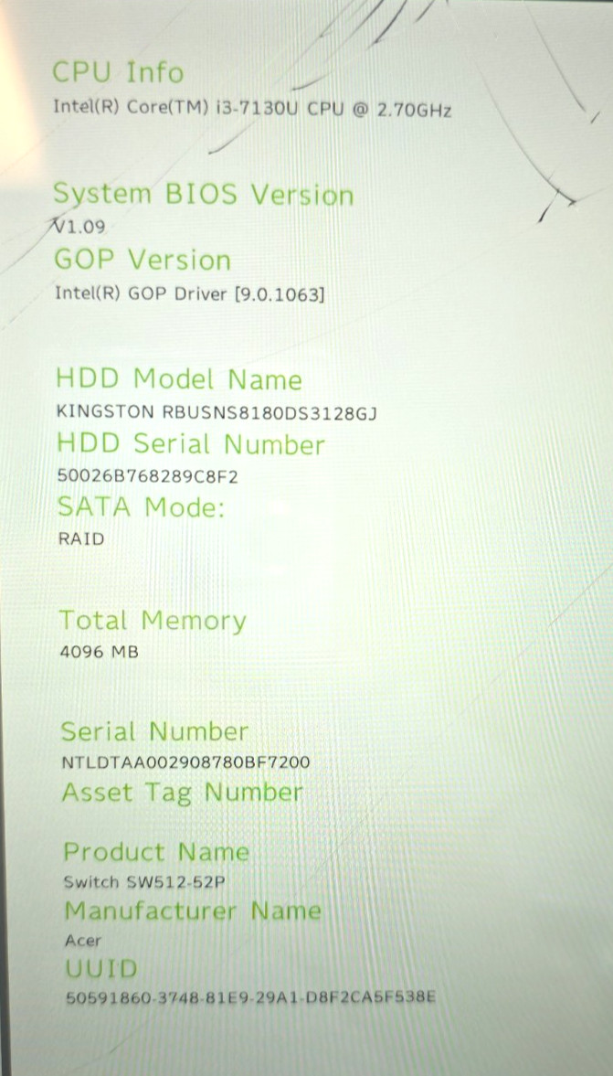 Acer Switch 5| Intel Core i3-7130U| 4GB RAM| 128GB SSD| Win 10 Pro| CS #2