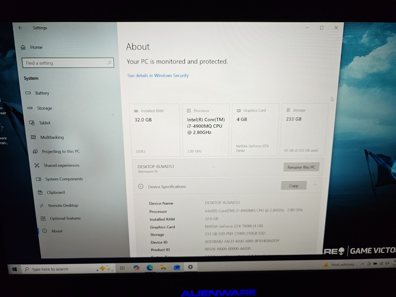 Alienware 18 Laptop Intel Core i7-4th Gen 2.8GHz 32GB 250gb ssD GTX780M X2