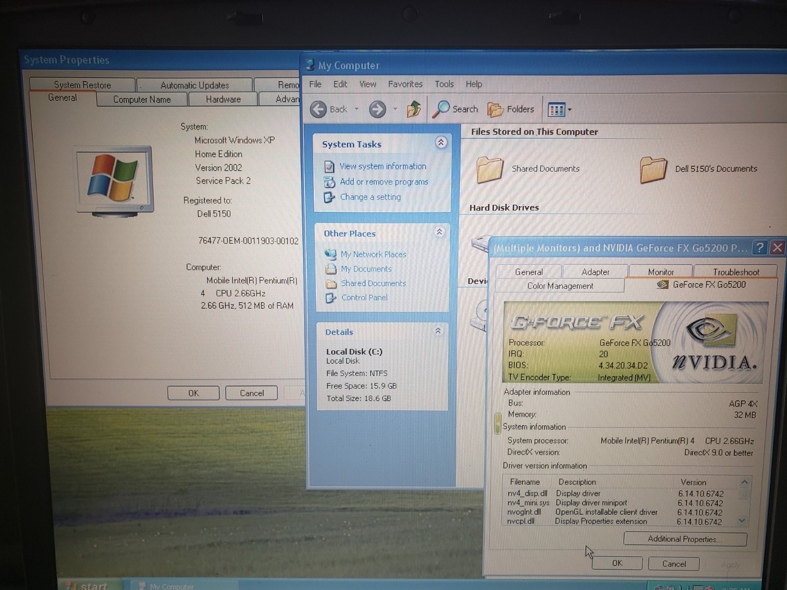 Vintage Blue Dell Inspiron 5150 Intel Pentium4 2.66ghz 512MB GeForce 20GB WinXP