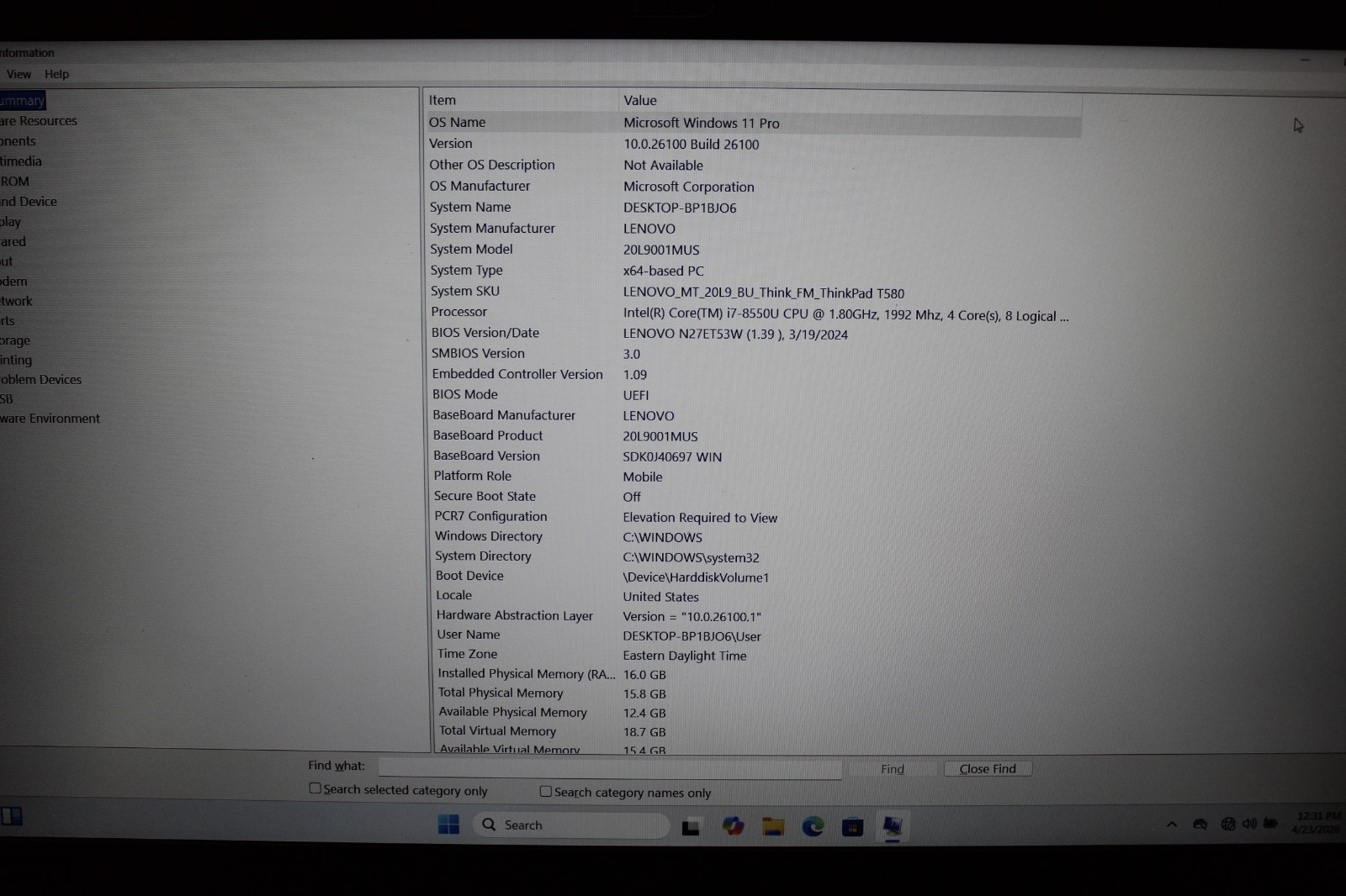 Lenovo T580 I7-8550U 256GB NvME SSD 16GB DDR4 Win11Pro-** See description