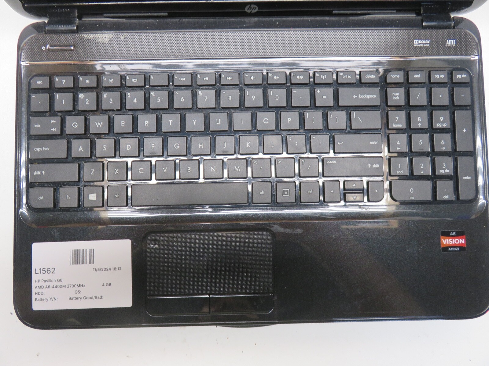 HP Pavilion G6 AMD A6-4400M 2700MHz 4 GB NO HDD No Batt