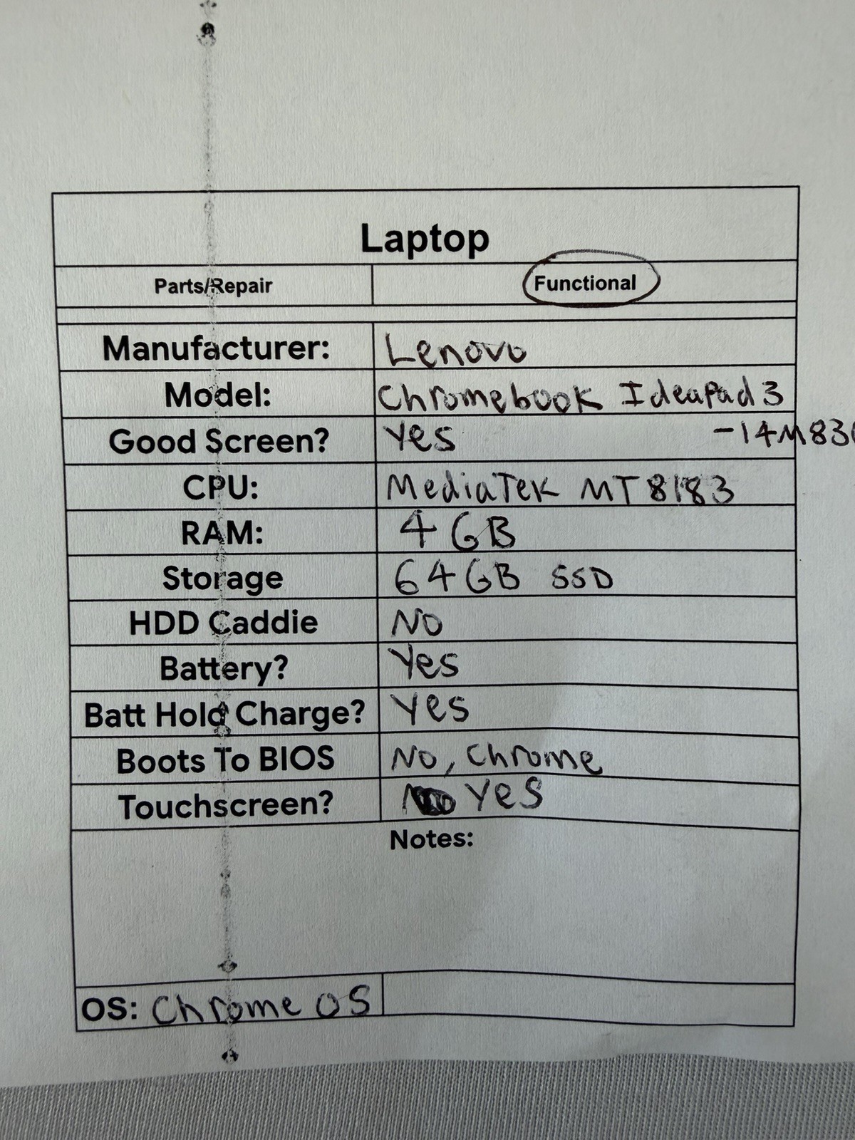 Lenovo Chromebook Ideapad 3-14M836 Laptop – Good Screen-MediaTek MT8183-Read Des