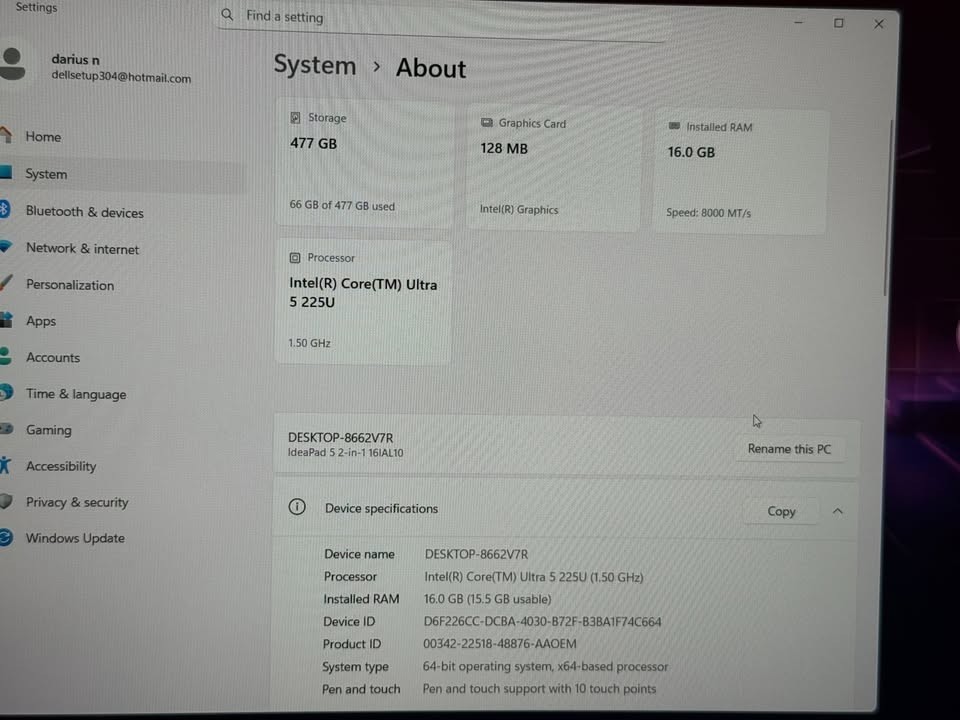 Lenovo IdeaPad 5 2-in-1 16″ Touchscreen 1900×1200 Ultra 5 225u 16gb Ram 512 SSD
