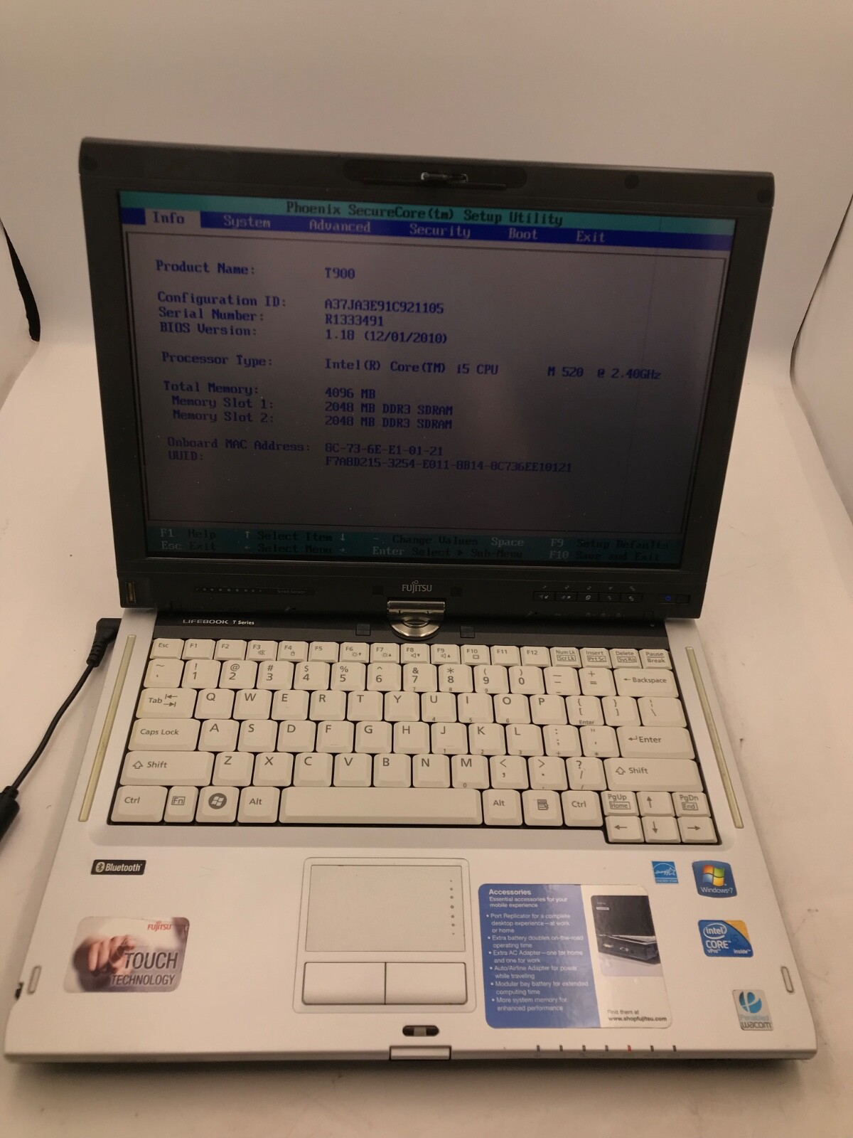 Fujitsu LifeBook T900 13.3″ Intel Core i5 M520 2.4GHz NO HDD-SCREEN DAMAGE -MZ