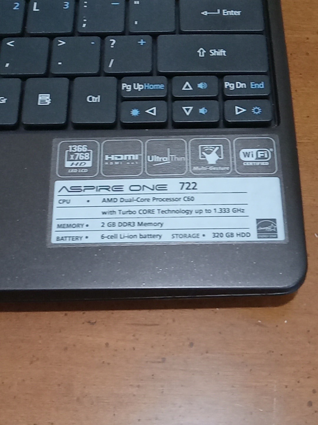 Acer Aspire One 722 11″ 12″ Notebook Laptop AMD C60 CPU 2 GB DDR3 / 320GB WIN 7