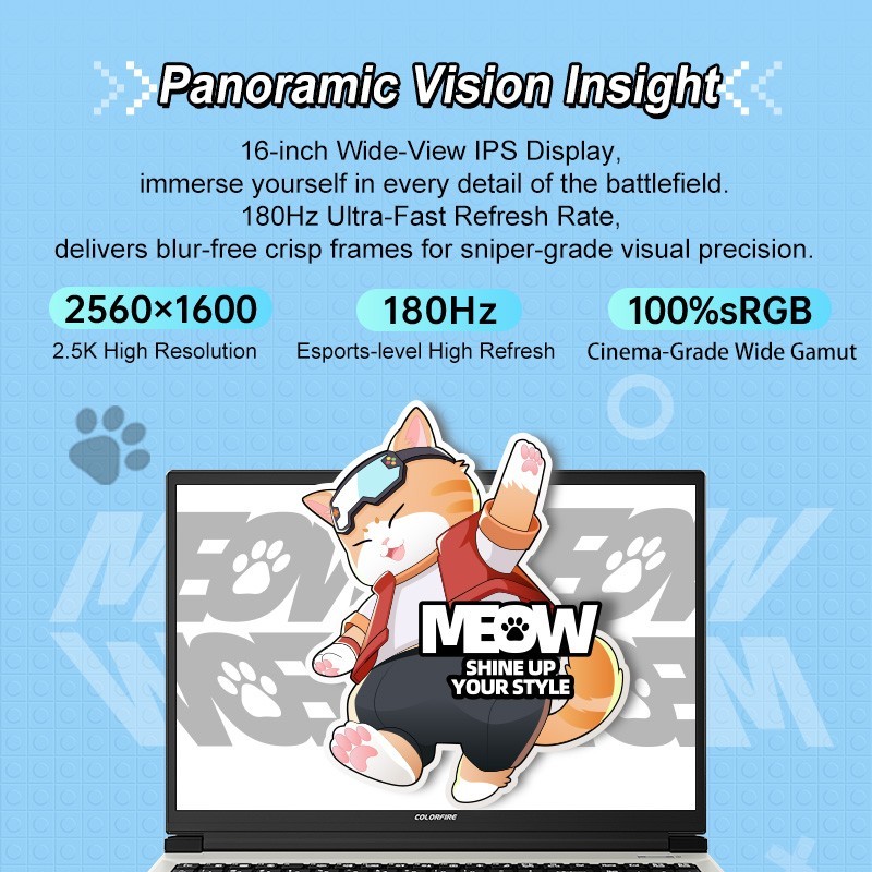 COLORFIRE MEOW R16 Pro Gaming Laptop, AMD Ryzen 7 8745HX, GeForce RTX 5060 GPU