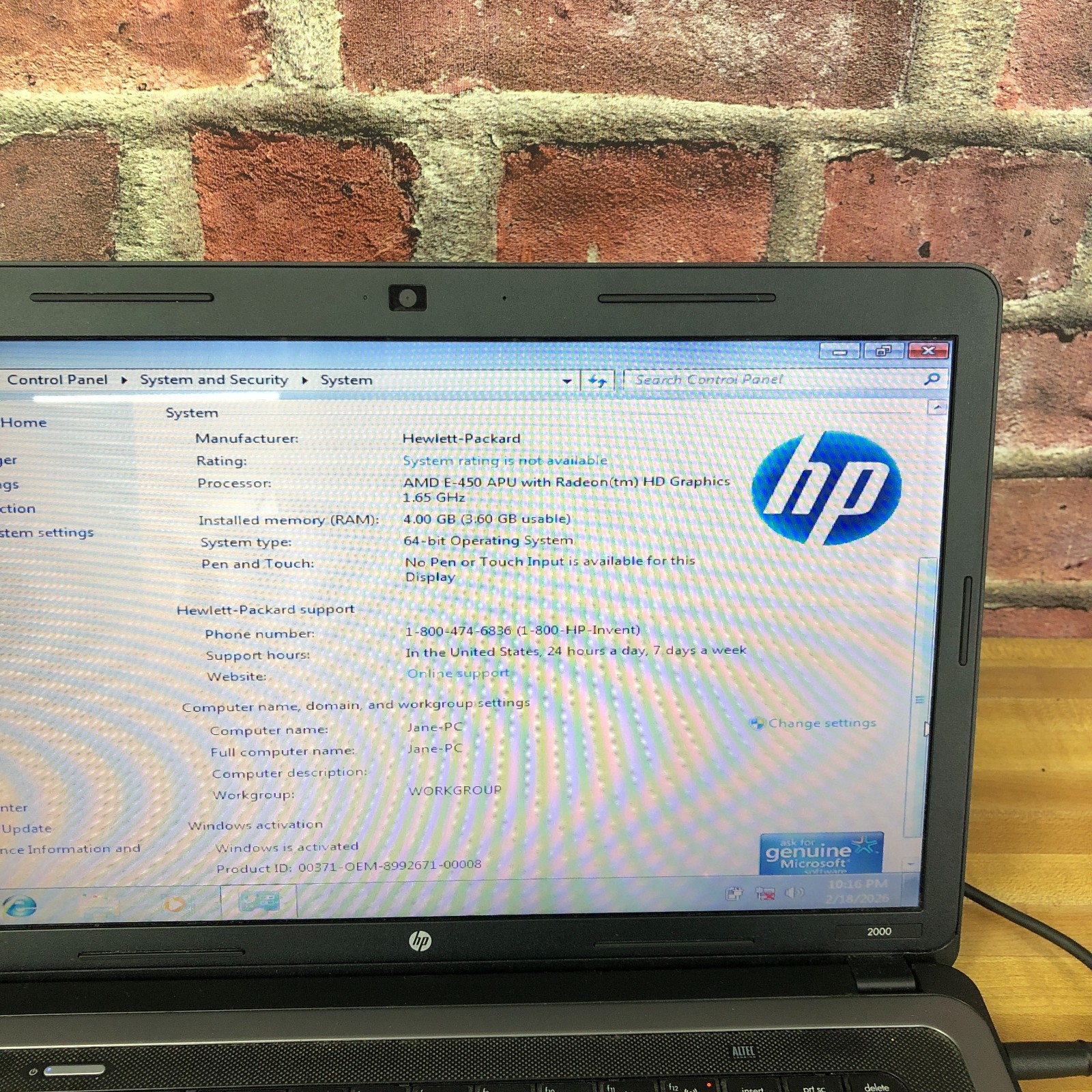 HP 2000-369wm Retro Gaming Laptop Computer AMD 1.65GHz 4GB RAM (Windows7 Pro)