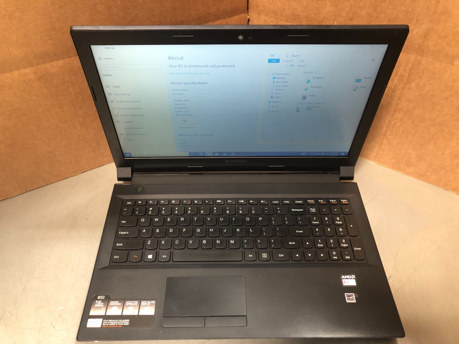 Lenovo B50-45 Model 20388 Laptop – AMD E1-6010 – 16GB Ram – 240GB SSD – Win 10