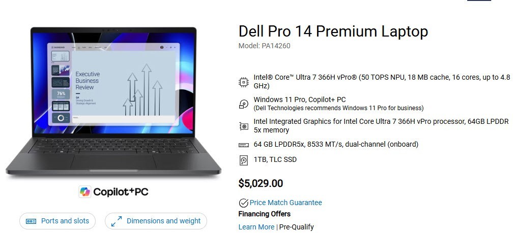 BRAND NEW: Dell Pro 14 Premium Core Ultra 7 64GB 1TB Win11 Pro(+ SD25TB4 DOCK!)