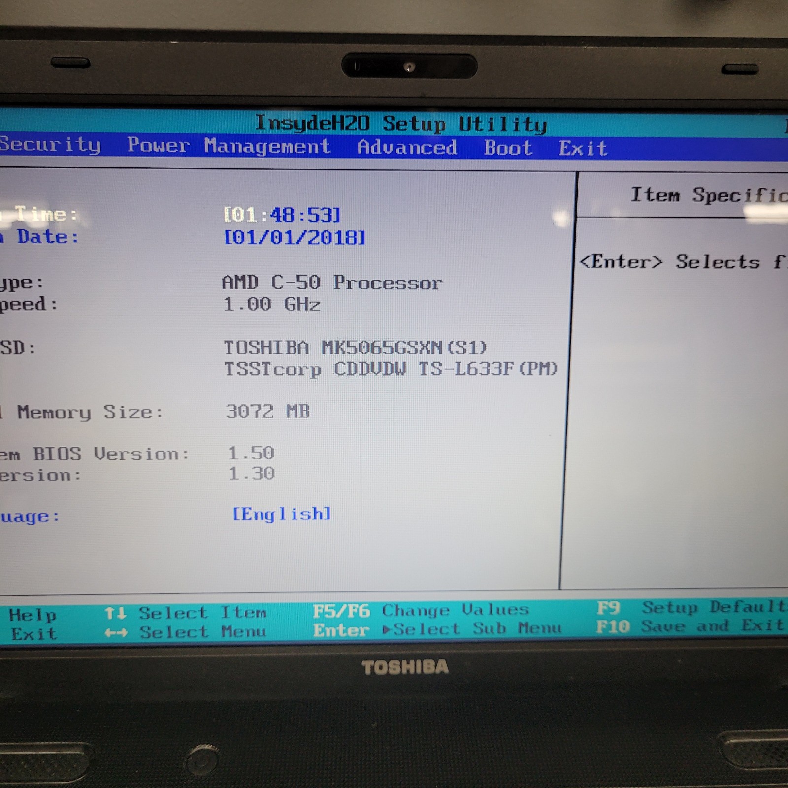 Toshiba Satellite C655D-S5236 15.6″ AMD C-50 @1.00 GHz 3 GB RAM NO HDD
