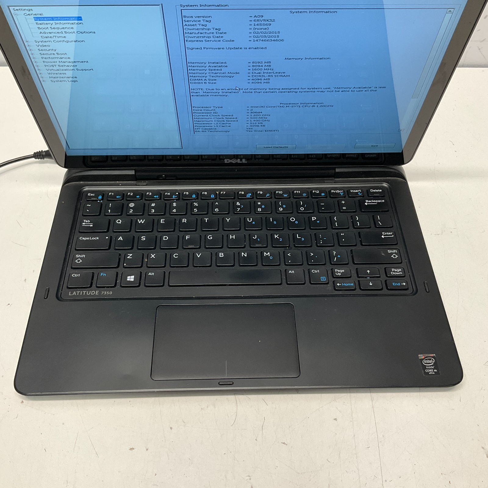 Dell Latitude 7350 TOUCH Core m-5Y71 @ 1.20GHz 8GB RAM 128GB SSD NO OS BAD BATT