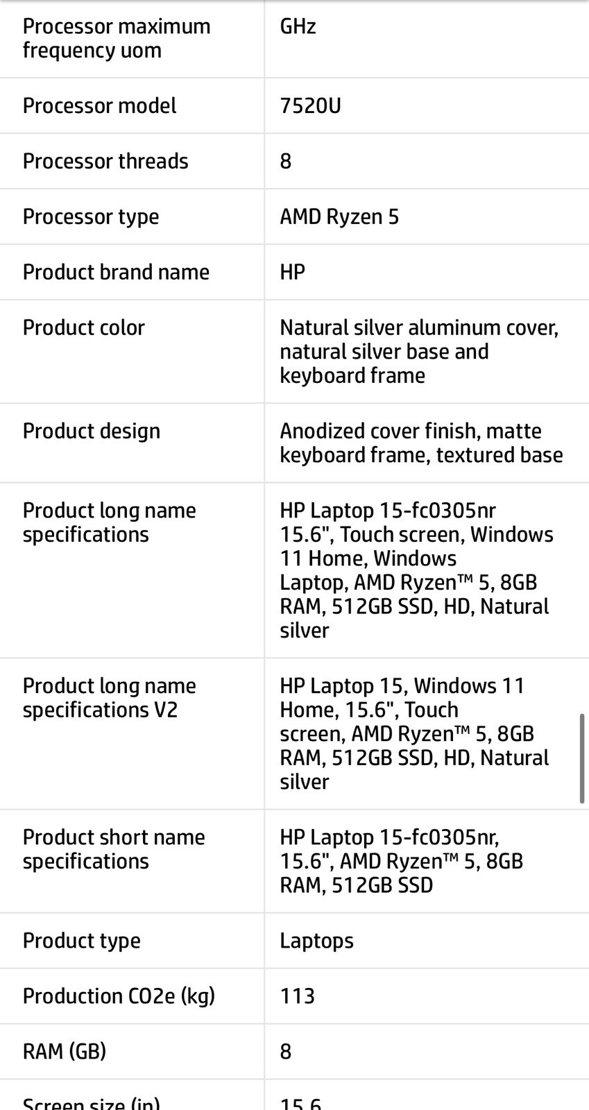 HP Laptop 15-fc0305nr7K5R1UA