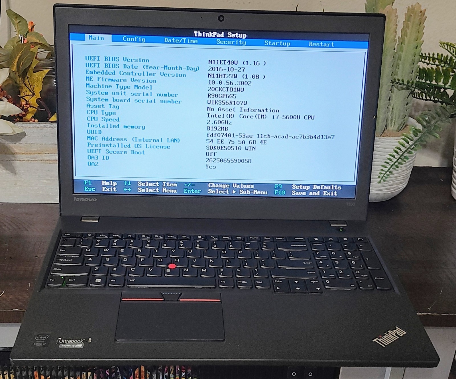 LENOVO THINKPAD T550 15.6″ CORE i7-5600U@2.60GHz 8GB WIN10 PRO/ Very Clean.