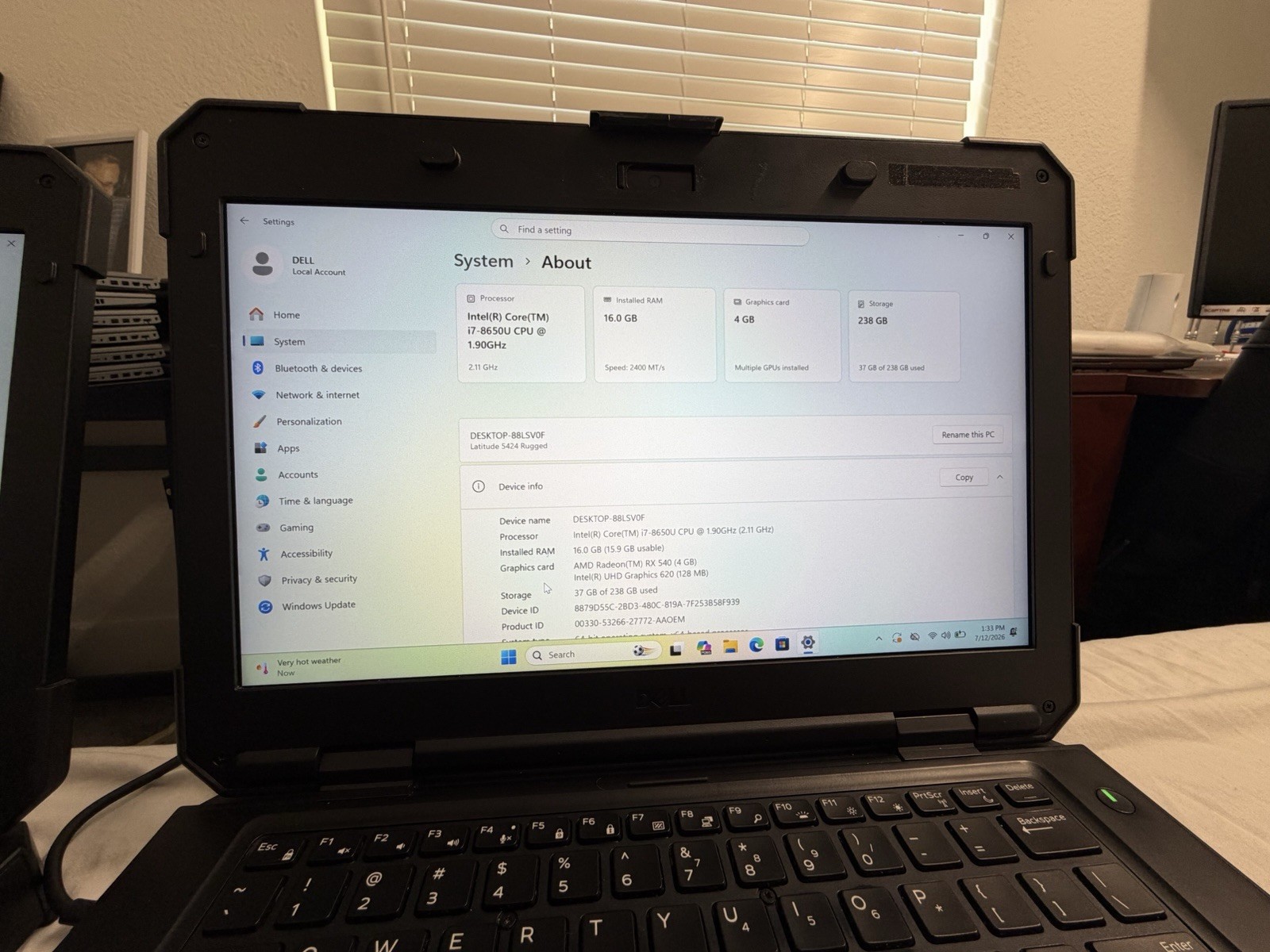Dell Latitude 5424 Rugged i7-8650U 16GB 256GB SSD FHD Touch RX540 Stylus