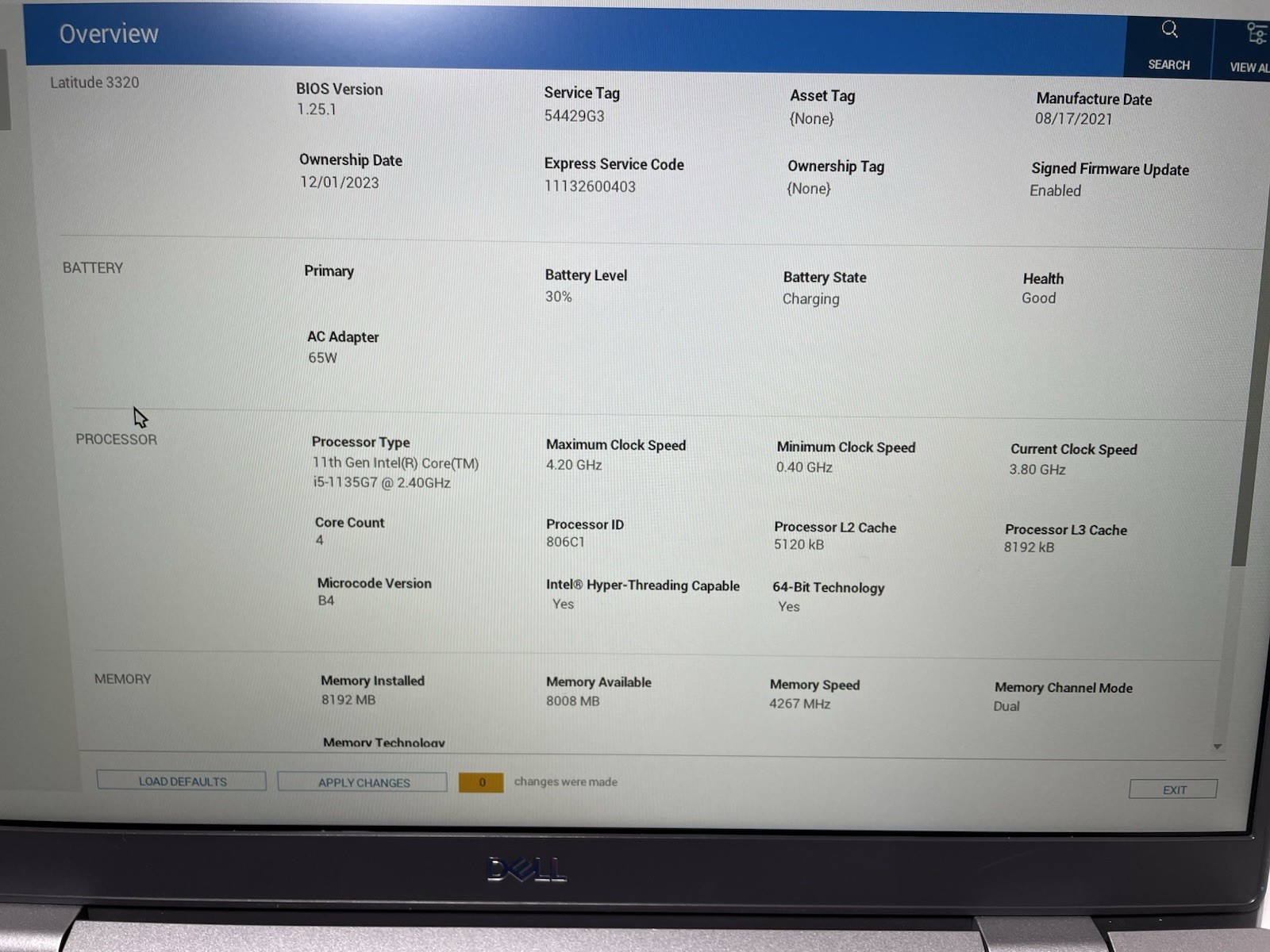DELL Latitude 3320 i5-1135G7 2.4GHz 8GB RAM 128GB NVMe Win11Pro