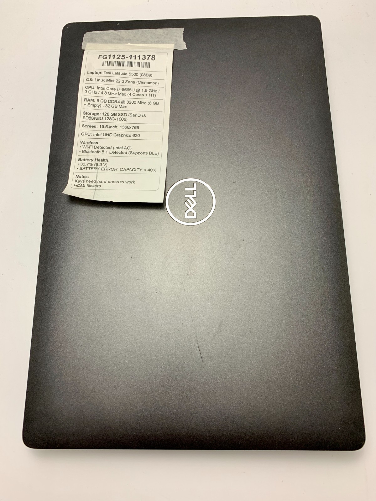 Dell Latitude 5500 | i7-8665U | 8GB RAM | 128GB SSD | LINUX