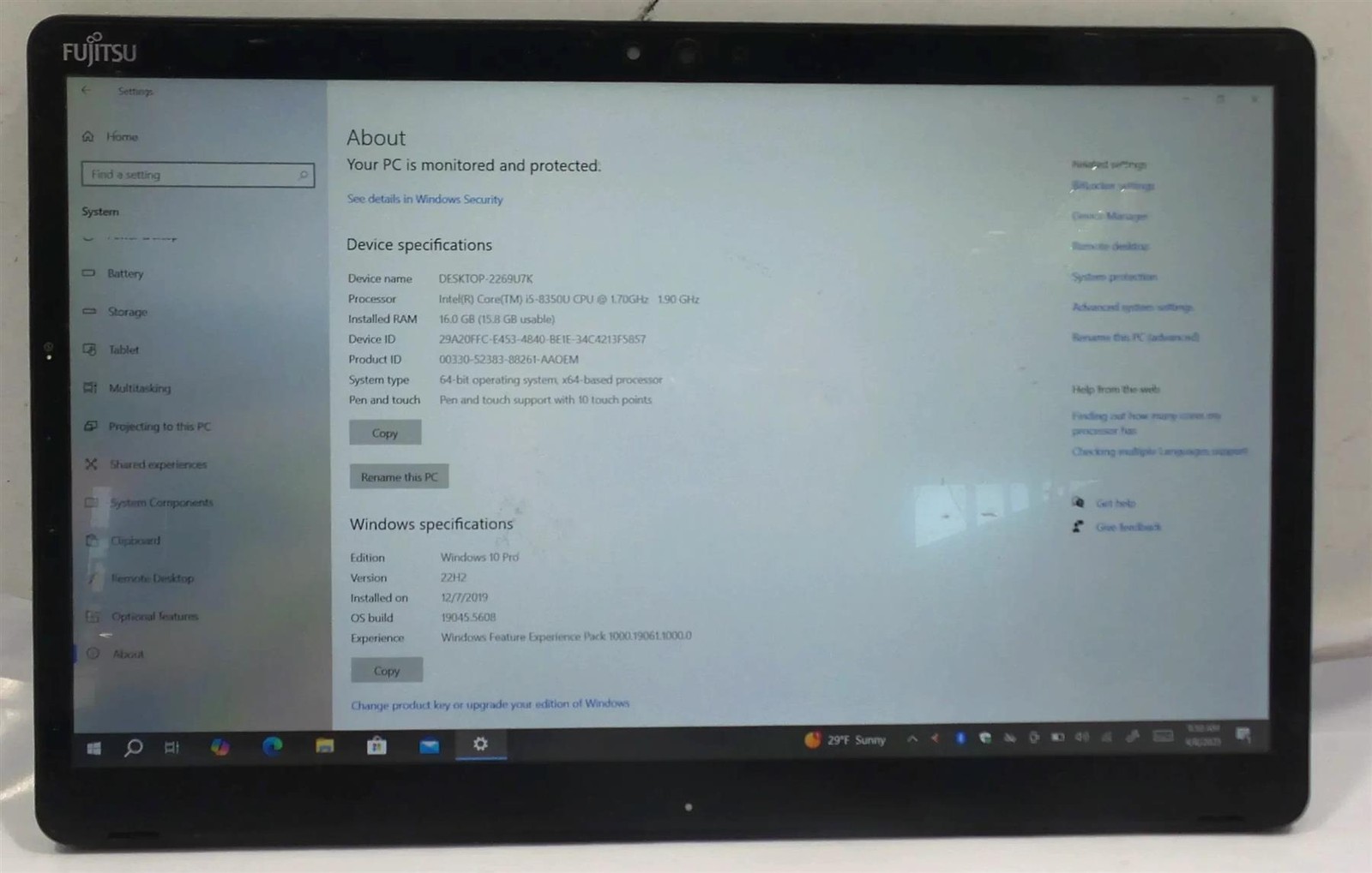 Fujitsu Stylistic Q738 Core i5-8350U 1.7GHz 16GB 128GB Windows 10