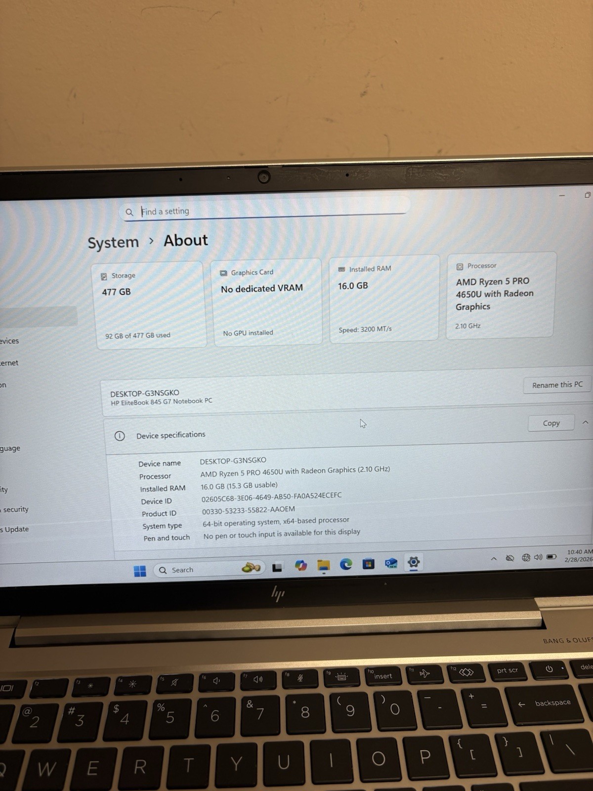 HP ELITEBOOK 845 G7 | AMD RYZEN 5 PRO 4650U 16GB Ram 512GB SSD FHD Win11–1