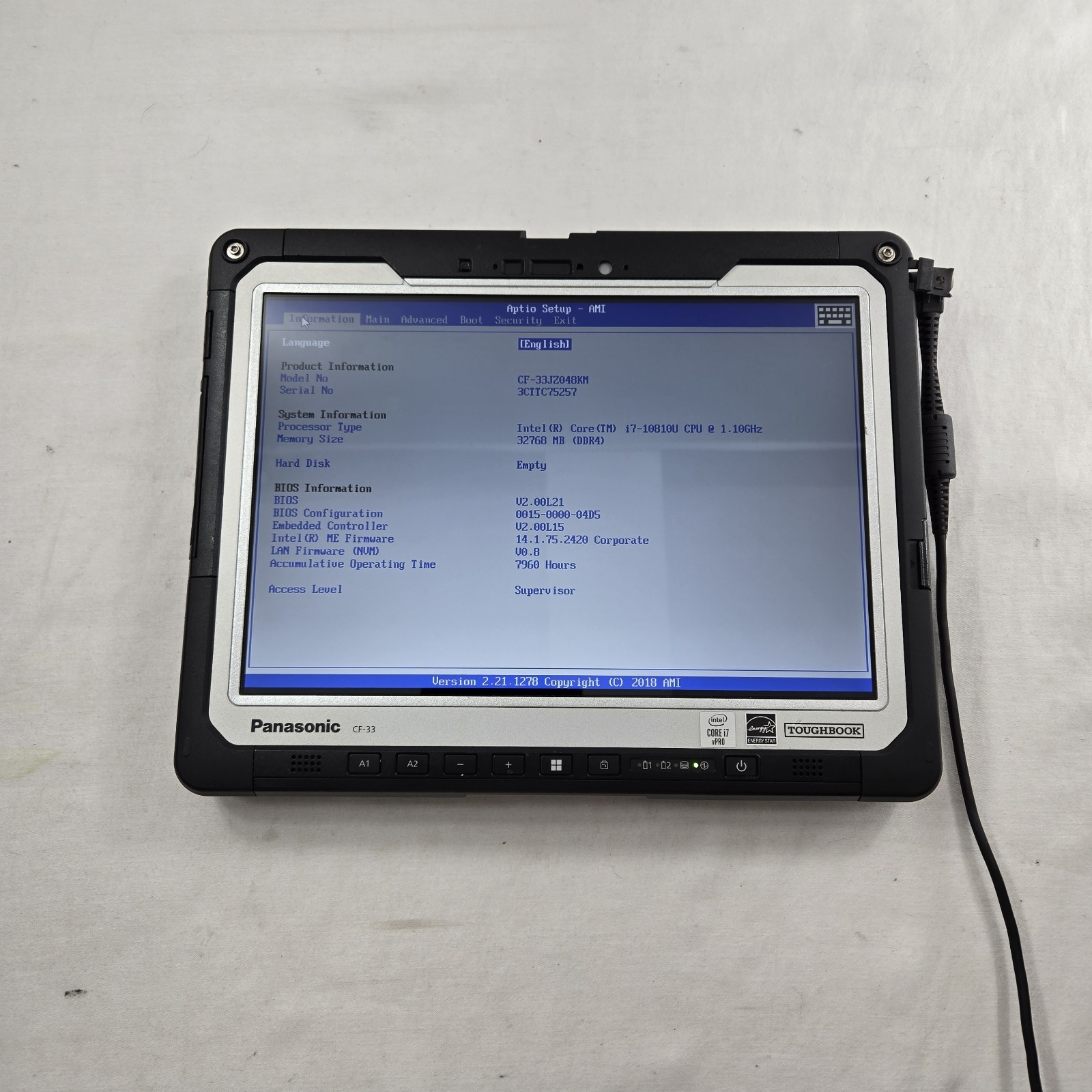 Panasonic Toughbook CF-33 i7-10810U 1.10GHz 32GB Ram 4G GPS – NO SSD — READ