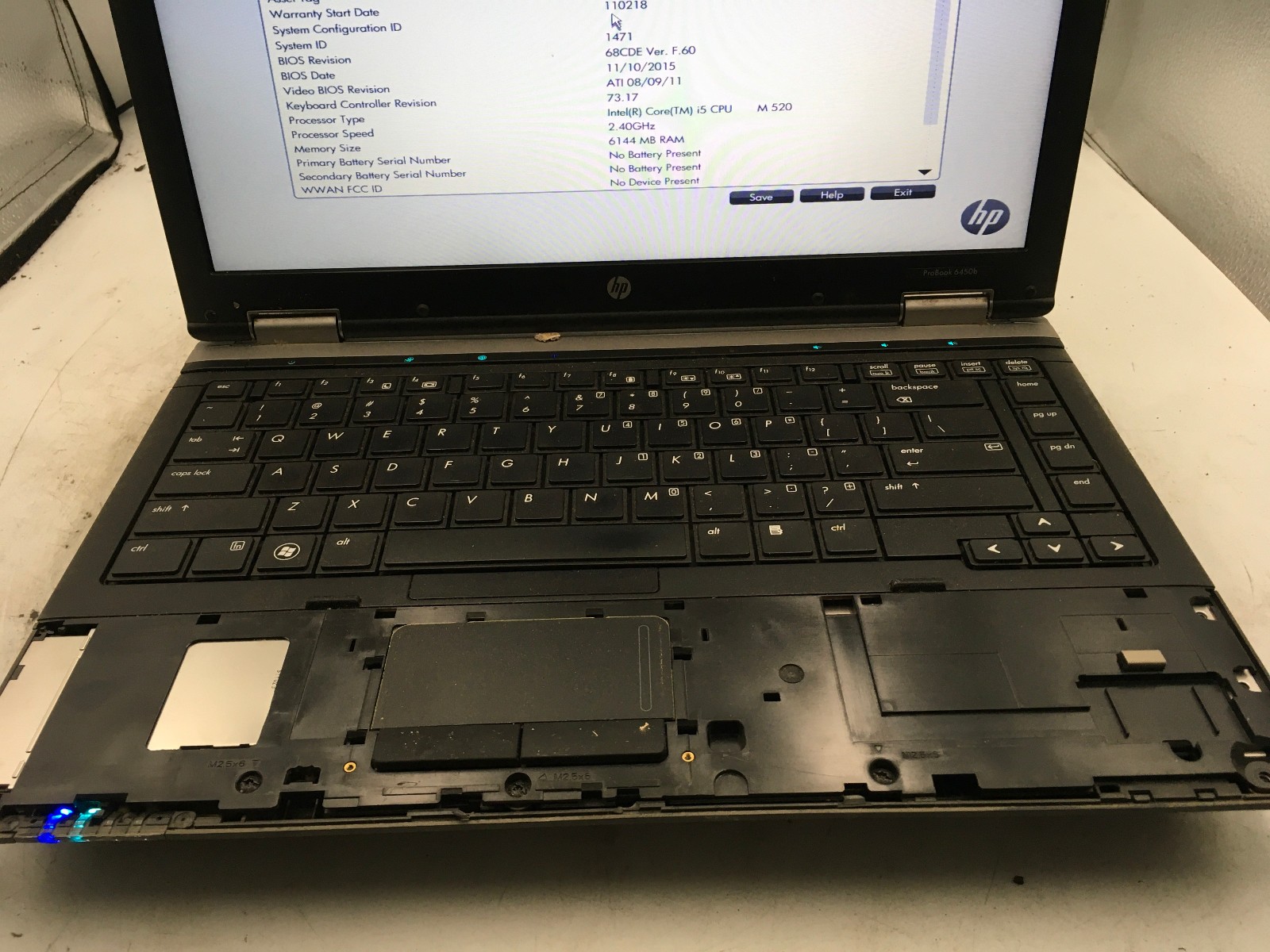 HP PROBOOK 6450B – BOOTS TO BIOS – INTEL I5 M520 – 2GB RAM – READ DESC – BB