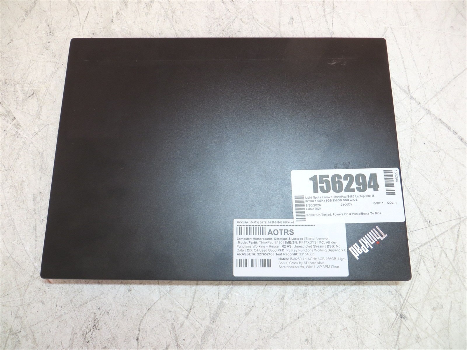 Light Spots Lenovo ThinkPad E480 Laptop Intel i5-8250U 1.6GHz 8GB 256GB SSD w/OS