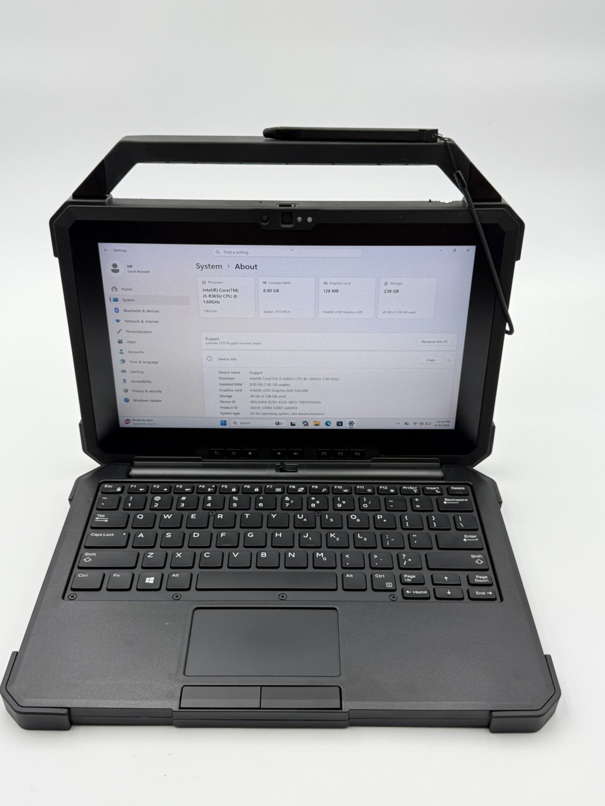 Dell Latitude 7220 Rugged Tablet 8GB 256GB LTE GPS w/ iKey IK-DELL-AT Keyboard
