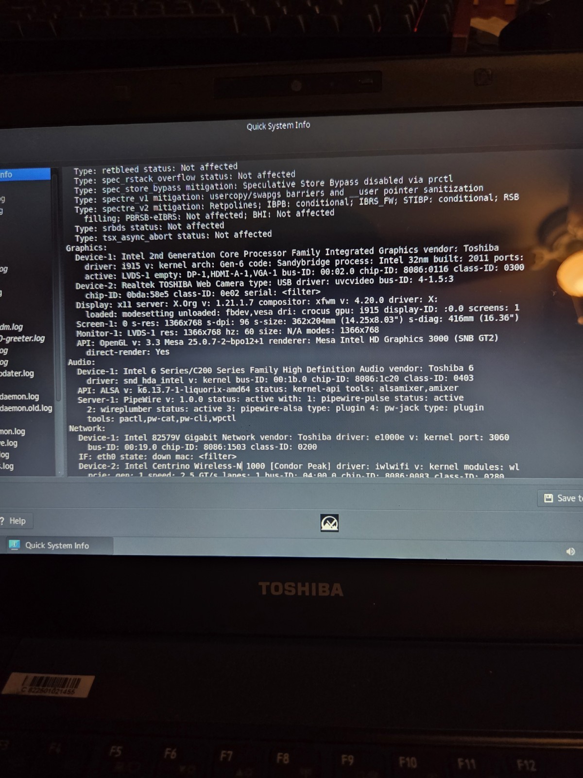 ​FAST Toshiba R835 Laptop – 16GB RAM – Intel i5 – BYO Drive – MX Linux Disc