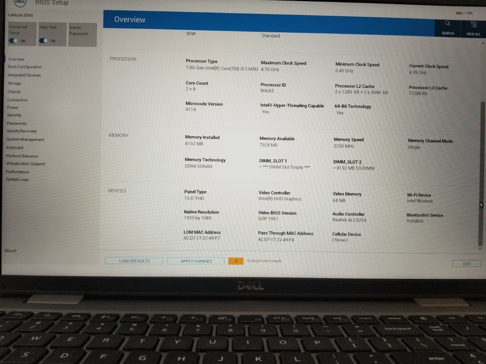 Dell Latitude 5540 / Intel Core i5-1345U 4.35GHz / 8GB RAM / NO SSD/OS