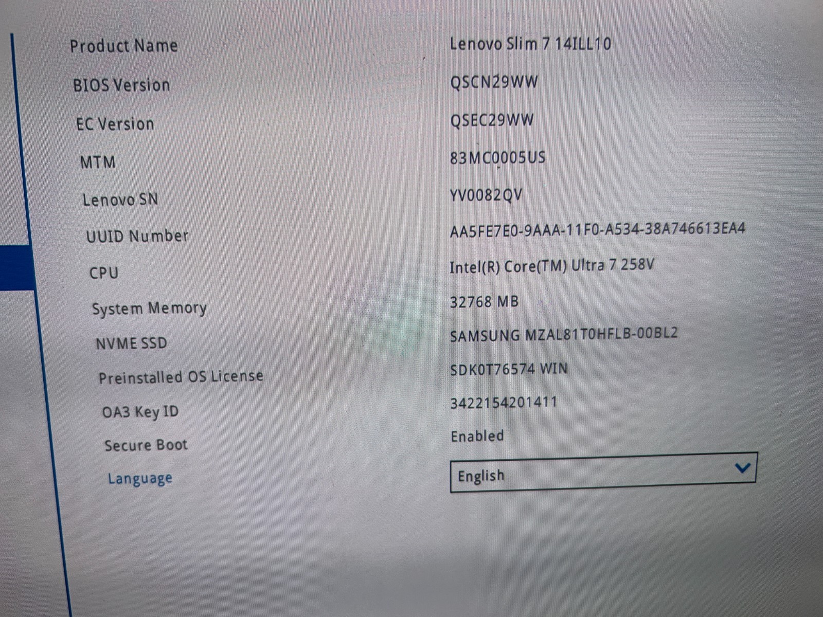 Lenovo Slim 7 14ILL10, Intel Core Ultra 7, 2.20 GHz, 32 GB RAM, 1 TB NVMe SSD