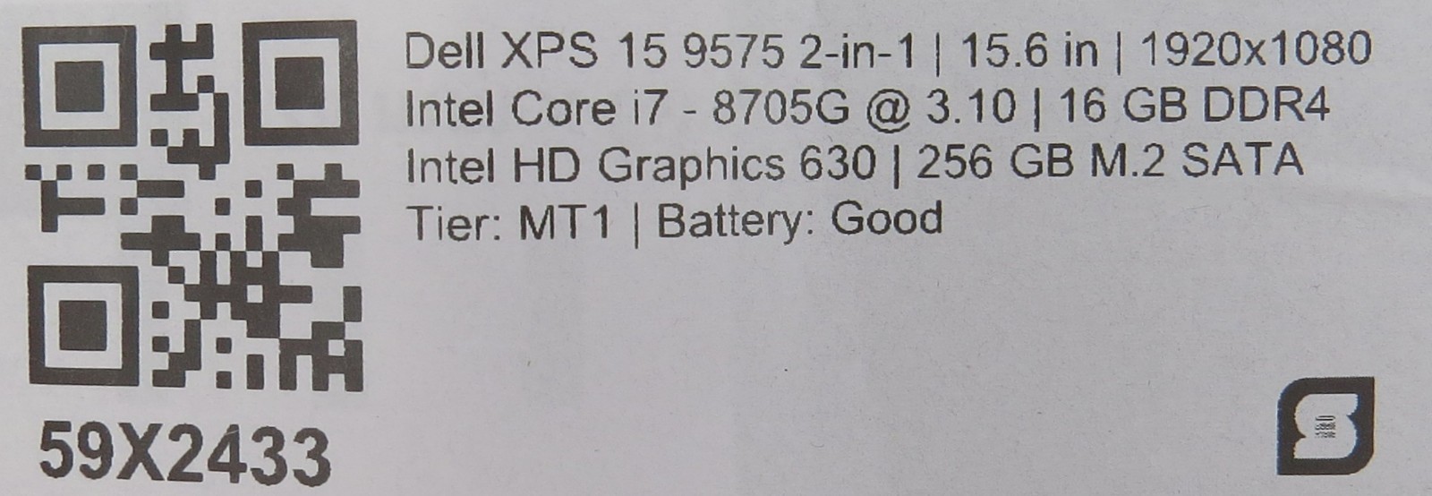 Dell XPS 15 9575 Touch 2in1 i7-8705G 16GB RAM 256GB SSD Radeon Vega No OS