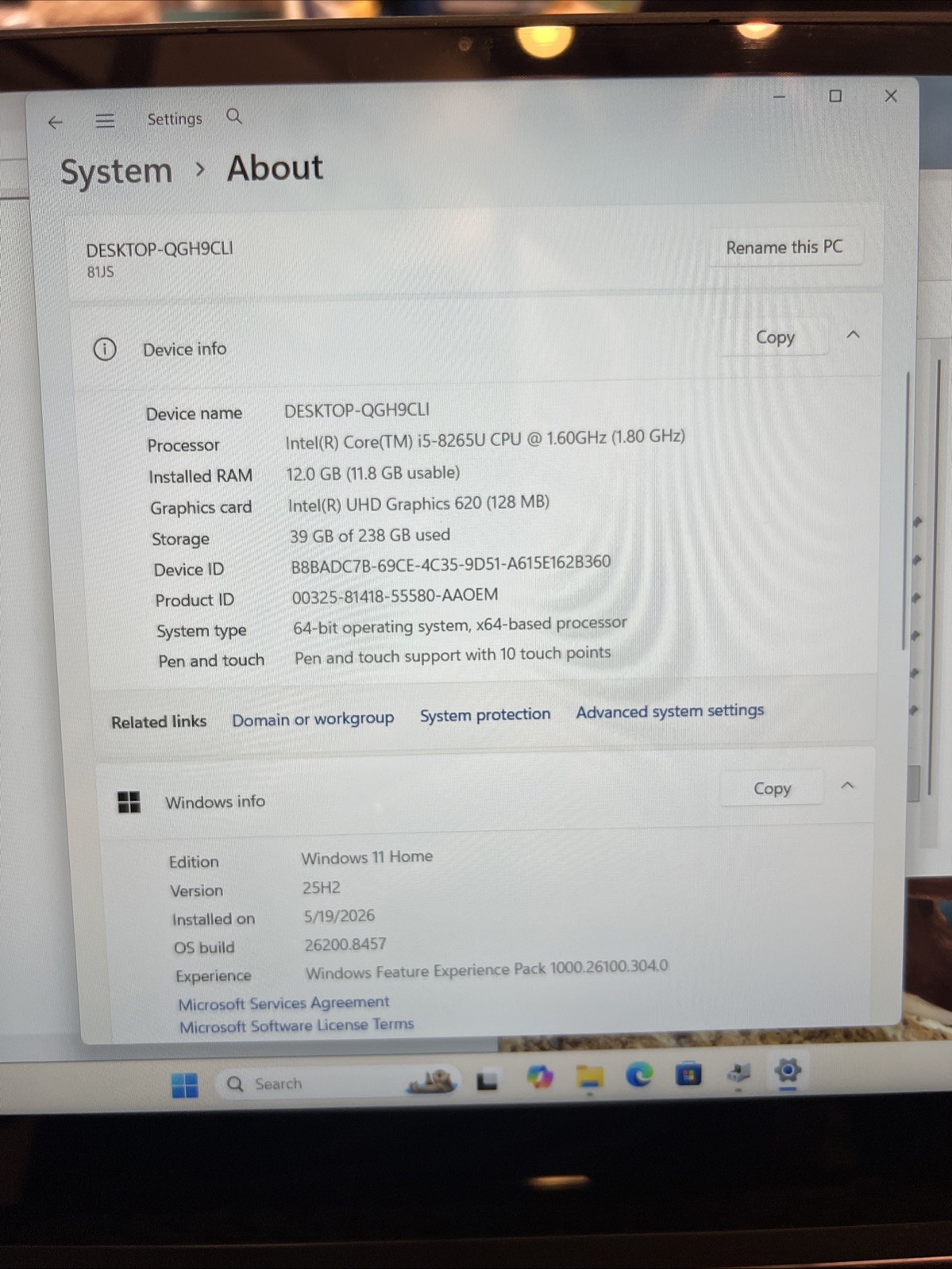 LENOVO YOGA 730-15IWL i5-8265U @ 1.60 GHz, 12GB RAM, 256 SSD, Parts Not Working