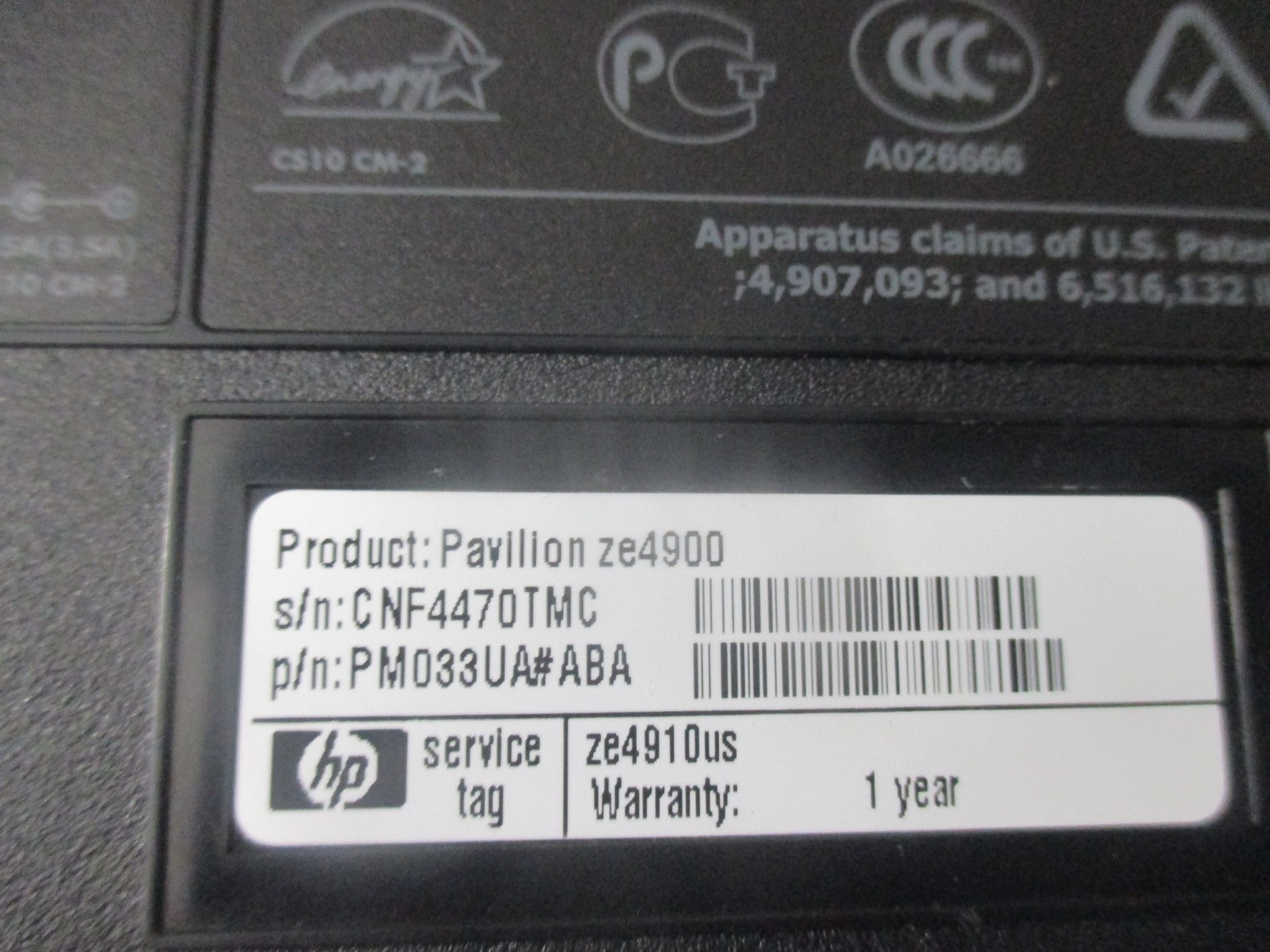 Vintage HP Pavilion Ze4900 1.4Ghz , 480GB ram, DVD, NO HDD, battery, AS IS