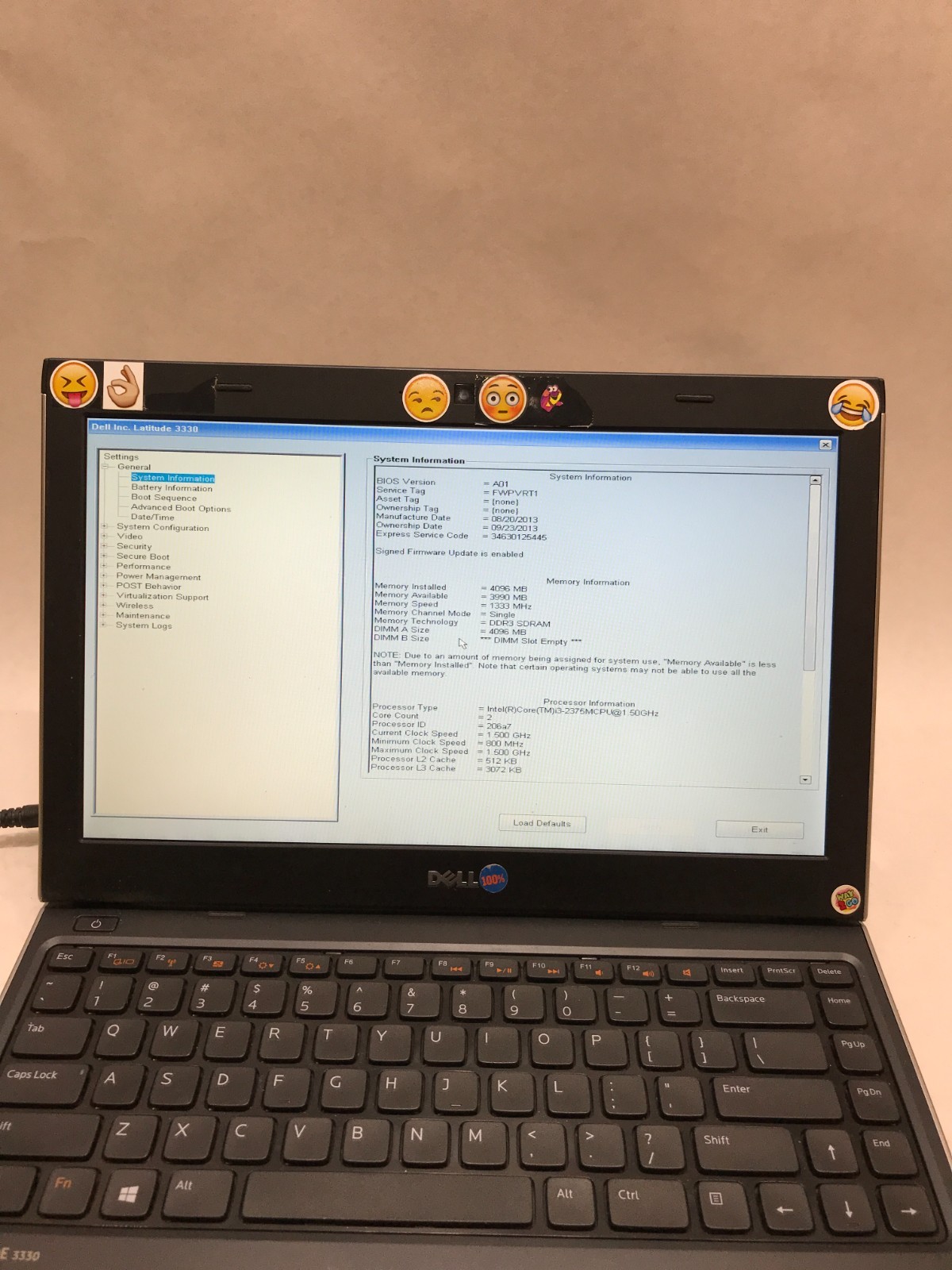 Dell Latitude 3330 13″ Intel Core i3 4GB RAM NO HDD/OS BOOTS TO BIOS NO BATT -DW