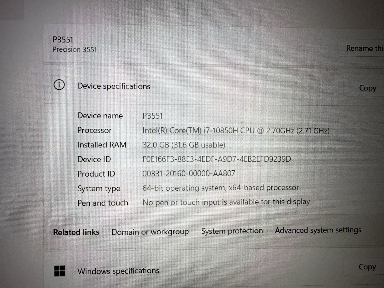 Dell Precision 3551 15.6″ i7-10850H 32GB RAM 512GB SSD 2.7GHz Win11Pro