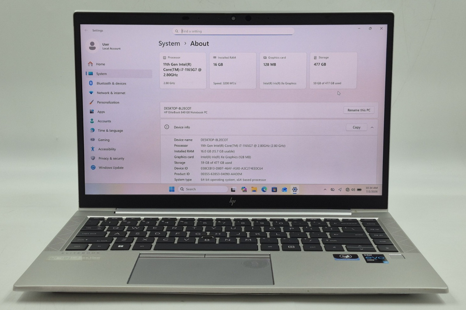 HP EliteBook 840 G8 14″ i7-1165G7 2.80GHz 16GB RAM 512GB SSD Win 11 Pro