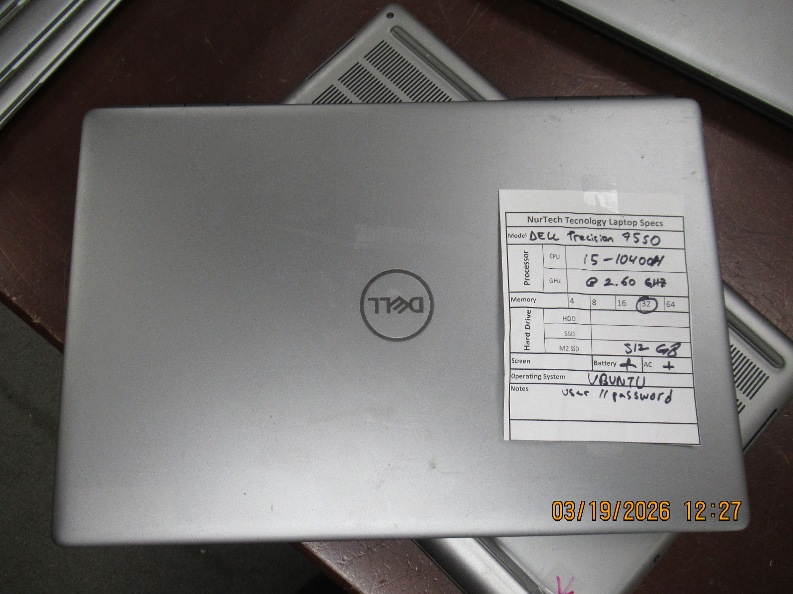 Dell Precision 7550 i5-10400H 2.60GHz 32GB Ram 512GB M2SSD UBUNTU Laptop +AC