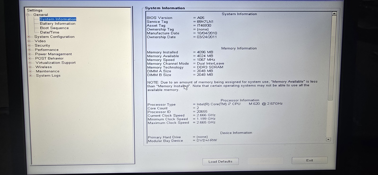 Dell Precision M4500 Laptop I7 620m Fx 880m 4gb Ram No Hdd No Os No Battery