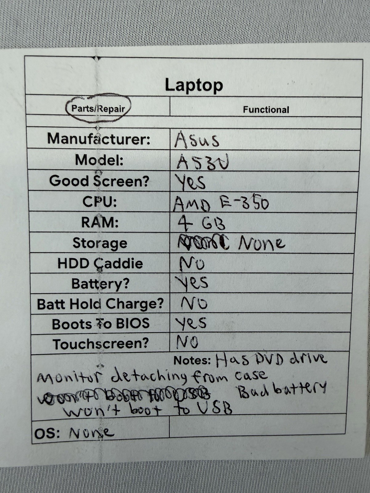 Asus A53U Laptop – Good Screen – AMD E-350 – Read Des