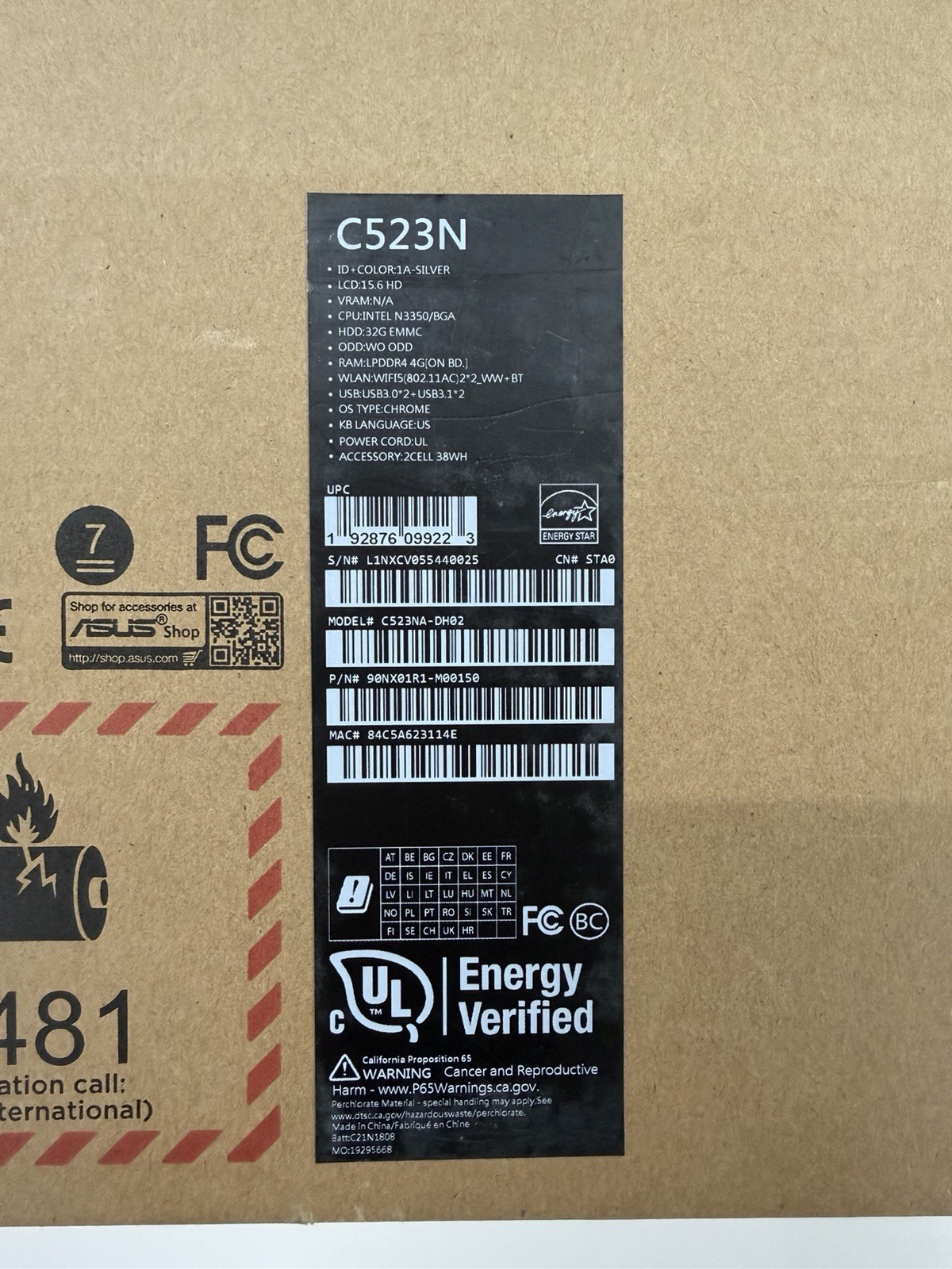 BRAND NEW ASUS CHROMEBOOK C523N 15.6″ (Factory Sealed)