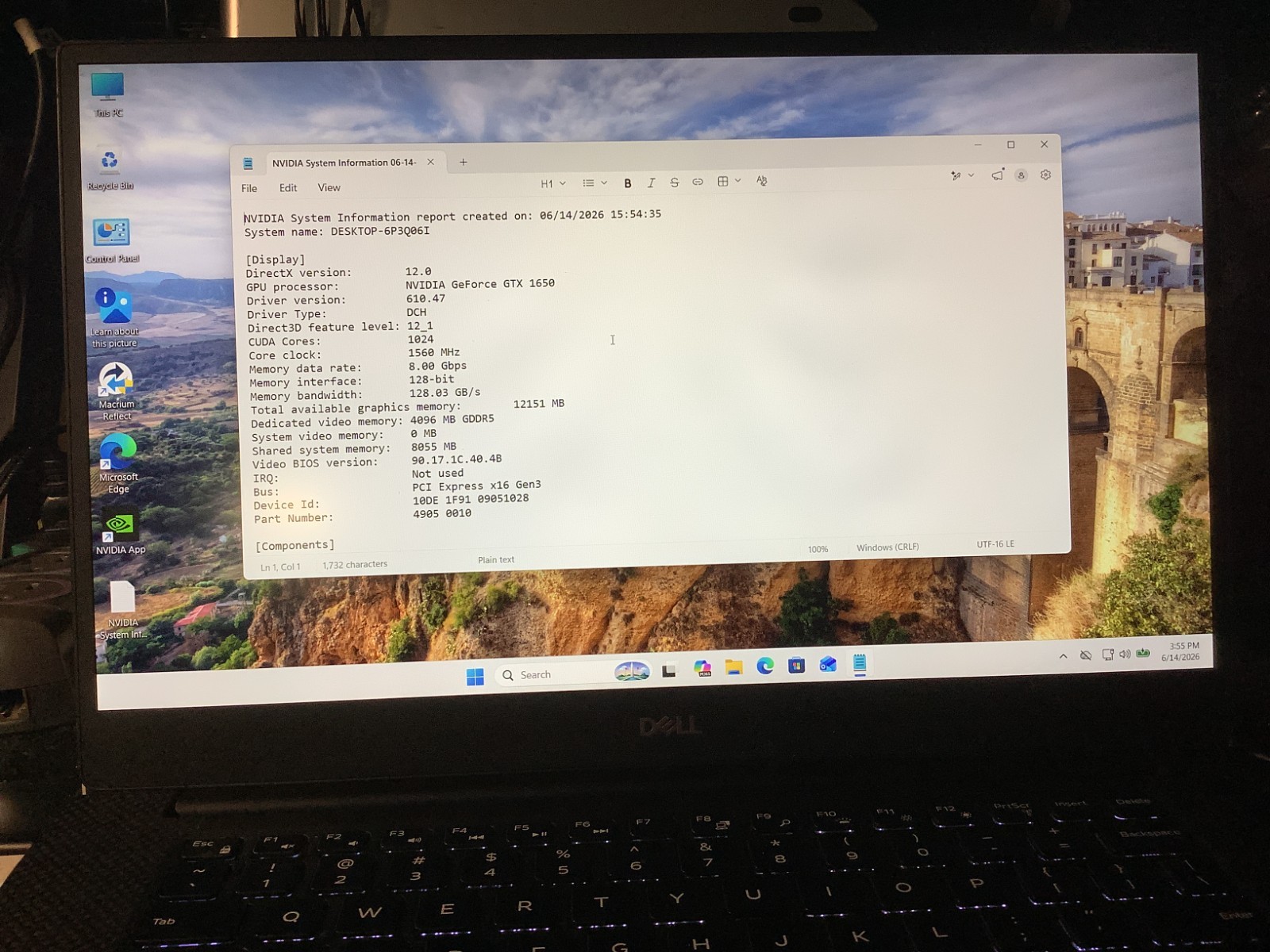 Dell XPS 7590, Gaming GTX 1650, i7-9750H, 16GB-512GB NVMe, Win 11 Pro # 6SQ6YY2