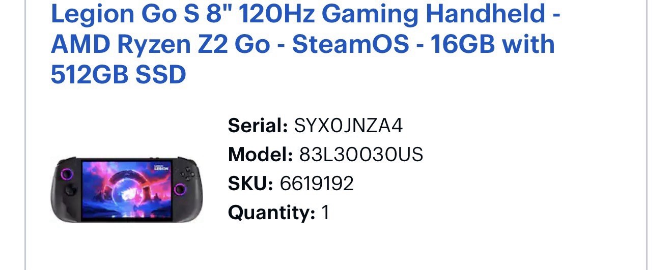 Lenovo Legion Go S Z2 Go, 16 GB, 512 Storage, 120hz, W/ Charger.