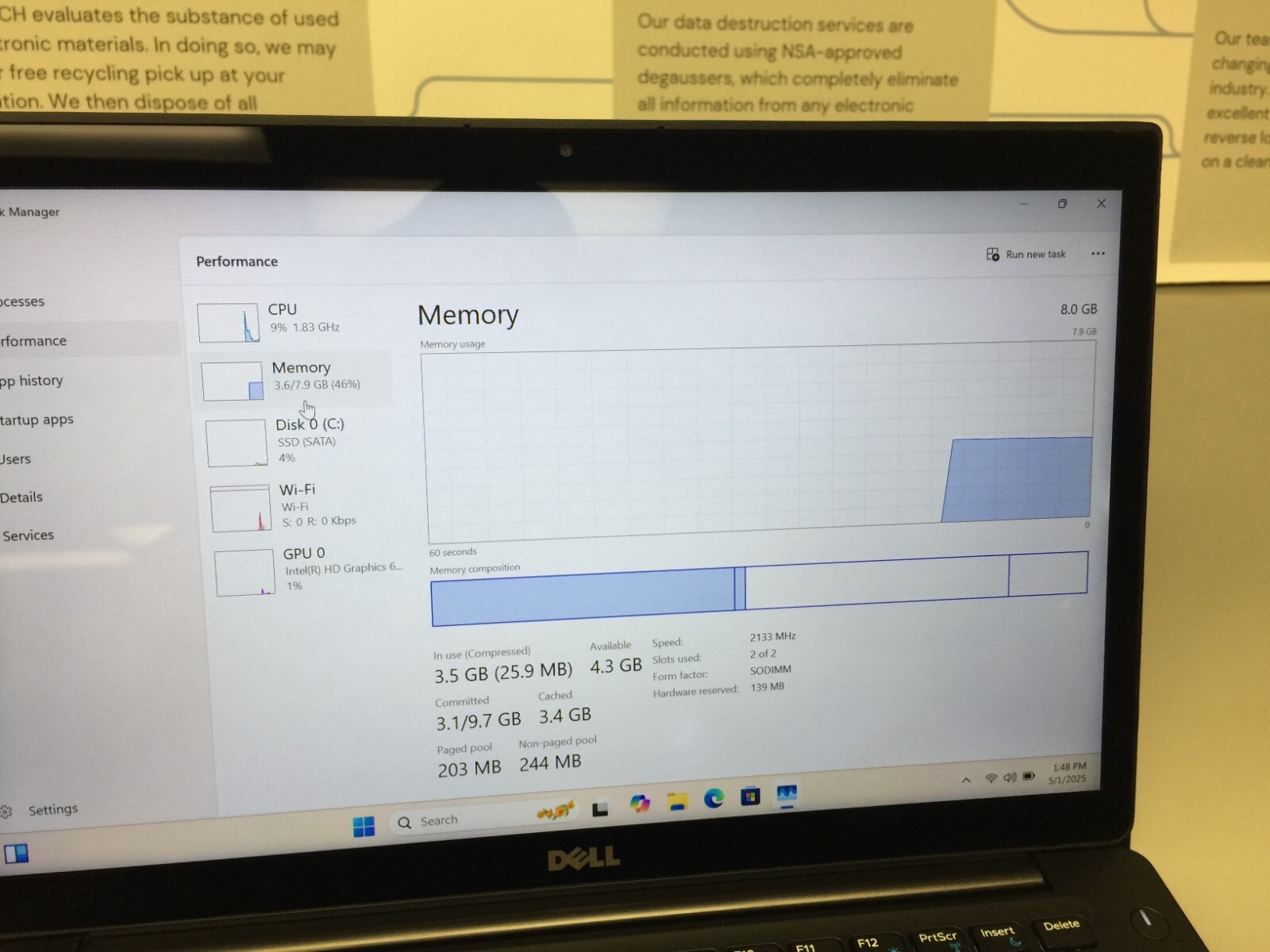 Dell Latitude 7480 14″Core i5 7th gen 2.60GHz 8GB 256GB SSD WIN 11 PRO TOUCH